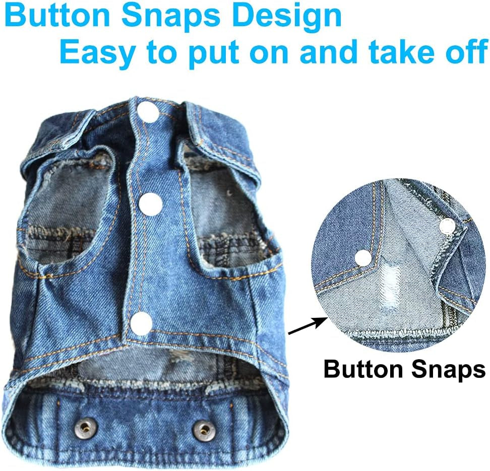 Dog Jean Jacket, Blue Puppy Denim Clothes, Lapel Vests Vintage Pet Coat Apparel, Cool Classic Cowboy Dog Shirts Outfits Costume for Small Medium Large Boy Girl Baby Doggy and Cats (S,Blue)