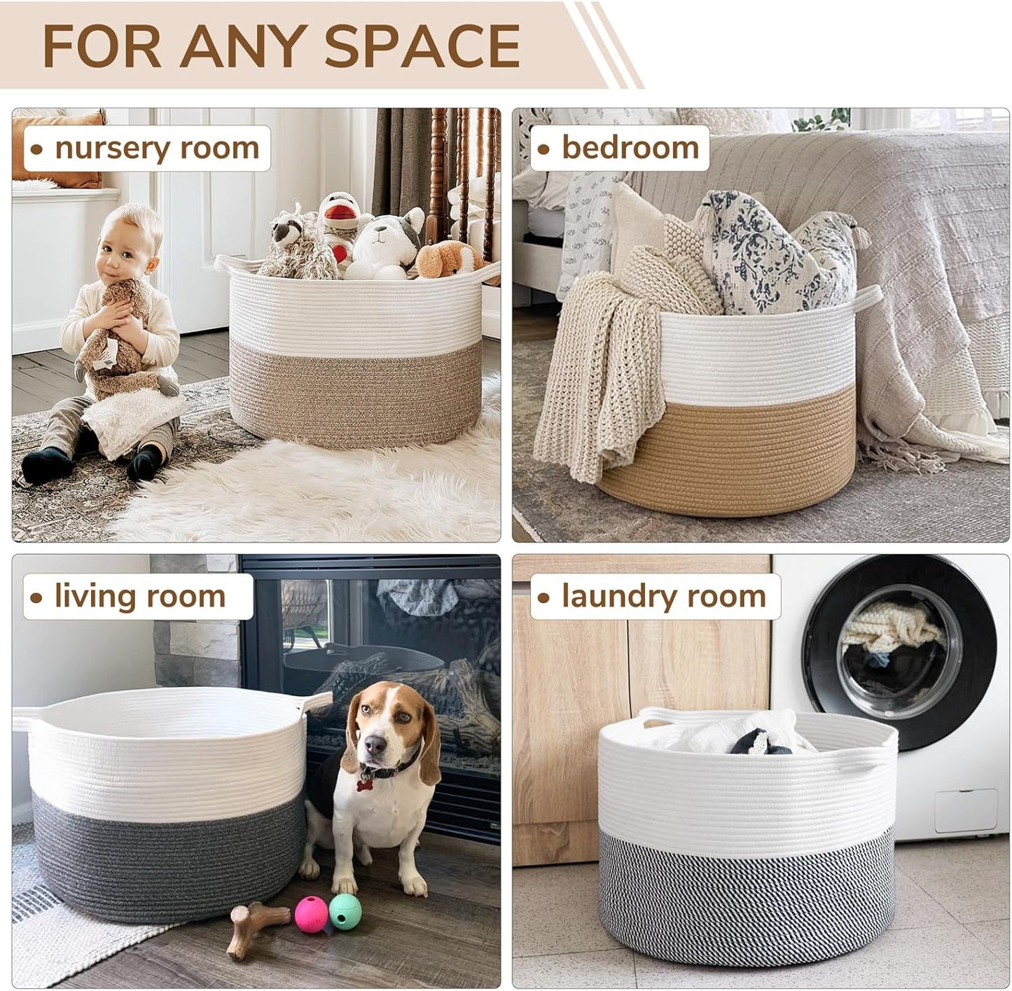 INDRESSME Xxxlarge Jute Rope Basket 21.7" X 21.7" X 13.8" Woven Baby Laundry Baskets for Blankets Toys Storage Basket with Handle Comforter Cushions Storage Bins Thread Laundry Hamper