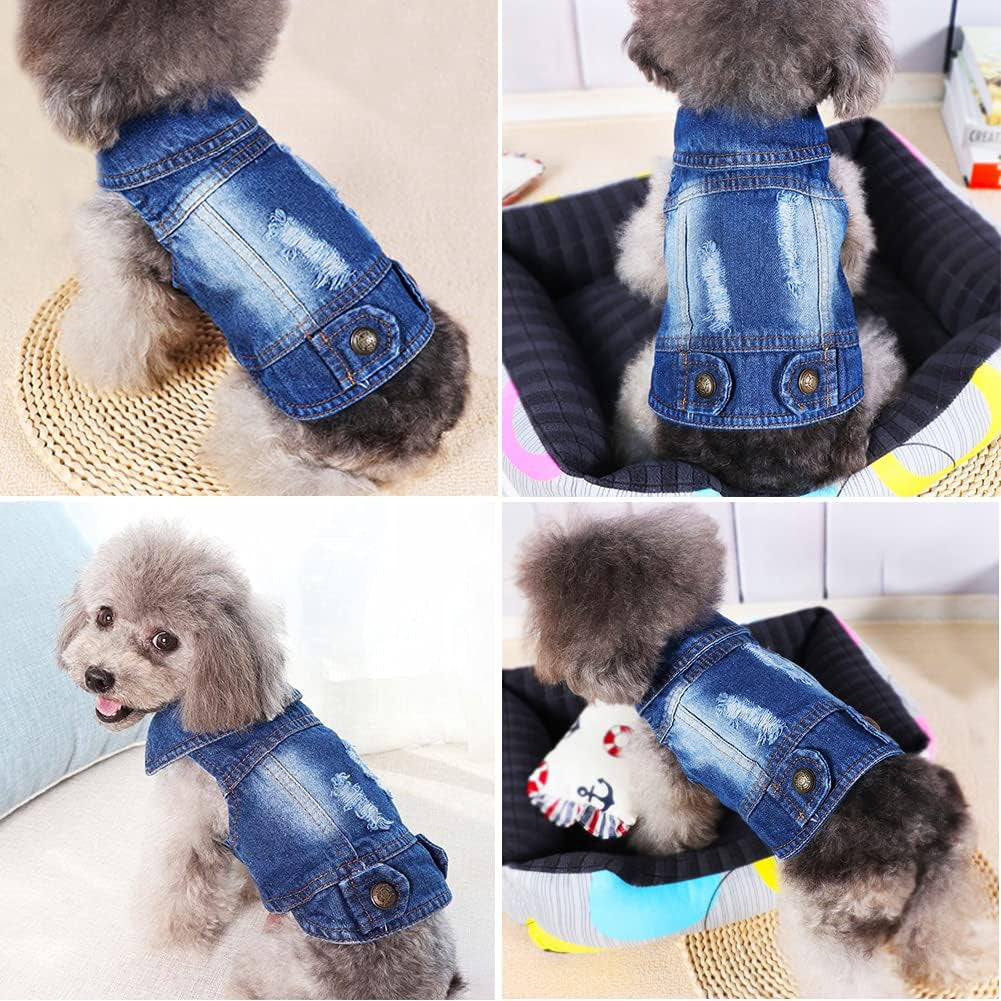 Dog Jean Jacket, Blue Puppy Denim Clothes, Lapel Vests Vintage Pet Coat Apparel, Cool Classic Cowboy Dog Shirts Outfits Costume for Small Medium Large Boy Girl Baby Doggy and Cats (S,Blue)