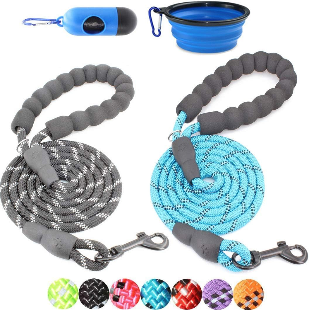 2-Pack Reflective Dog Leashes – 5/6 FT with Padded Handle (Blue & Pink)