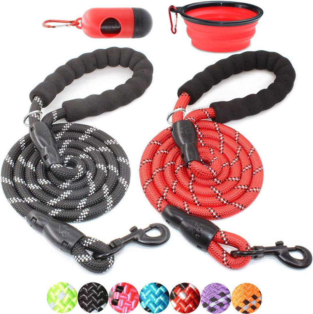 2-Pack Reflective Dog Leashes – 5/6 FT with Padded Handle (Blue & Pink)