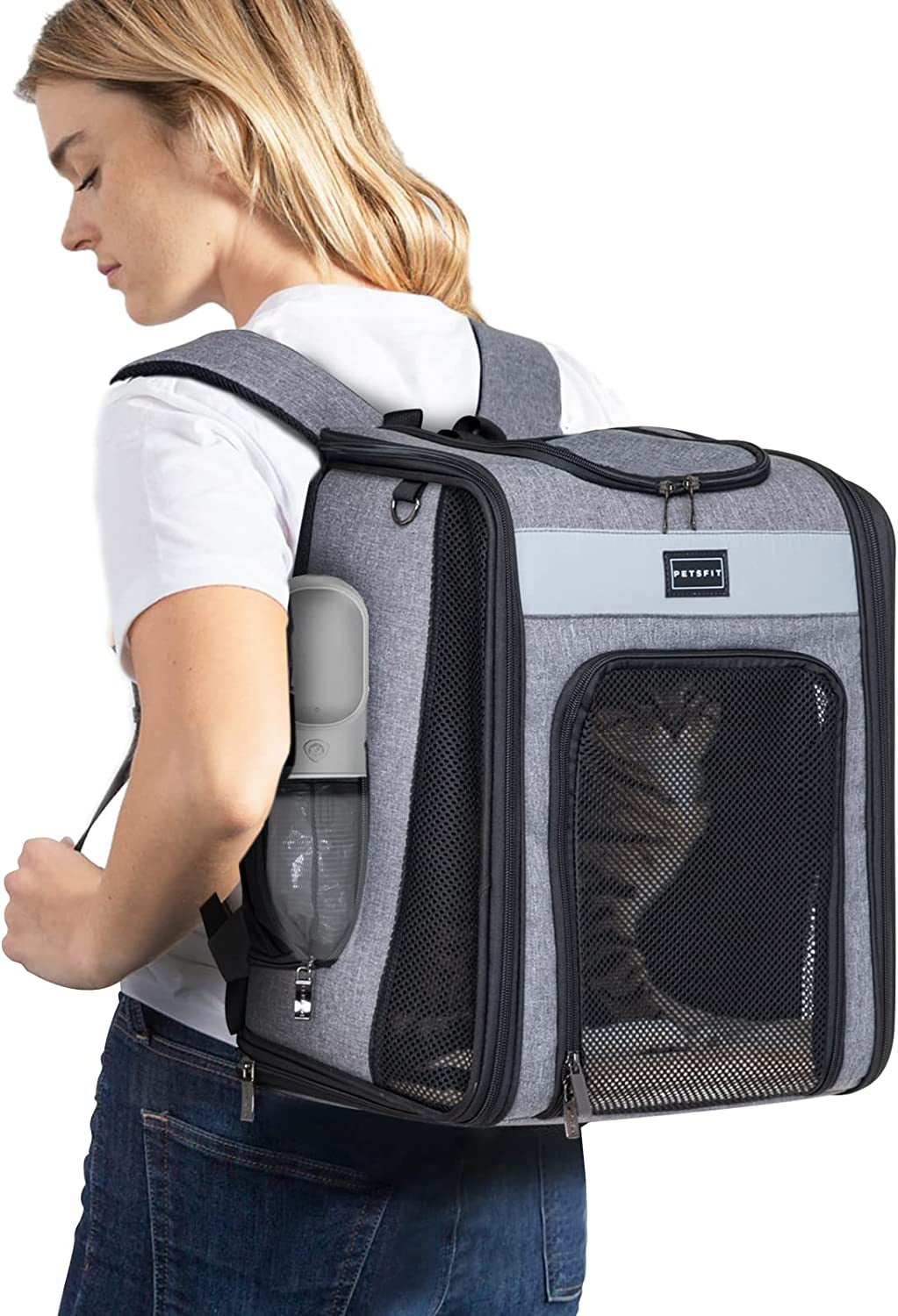 Petsfit Cat Backpack Carrier with Soft Plush Mat, Cross Ventilation Design, Dog Backpack Easy Fit for Travel Camping Hiking, Hold Pets up to 22 Lbs