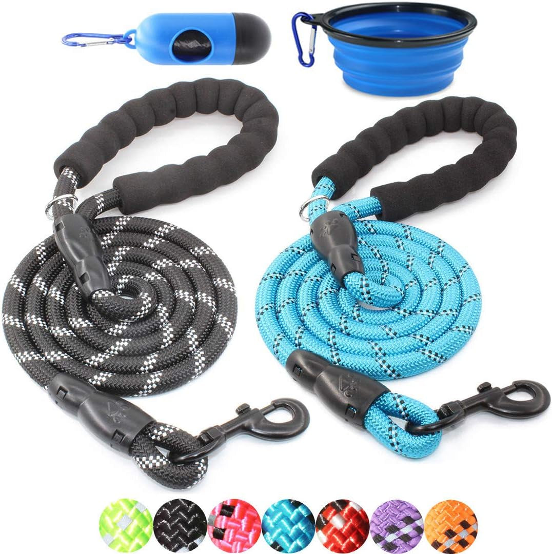 2-Pack Reflective Dog Leashes – 5/6 FT with Padded Handle (Blue & Pink)