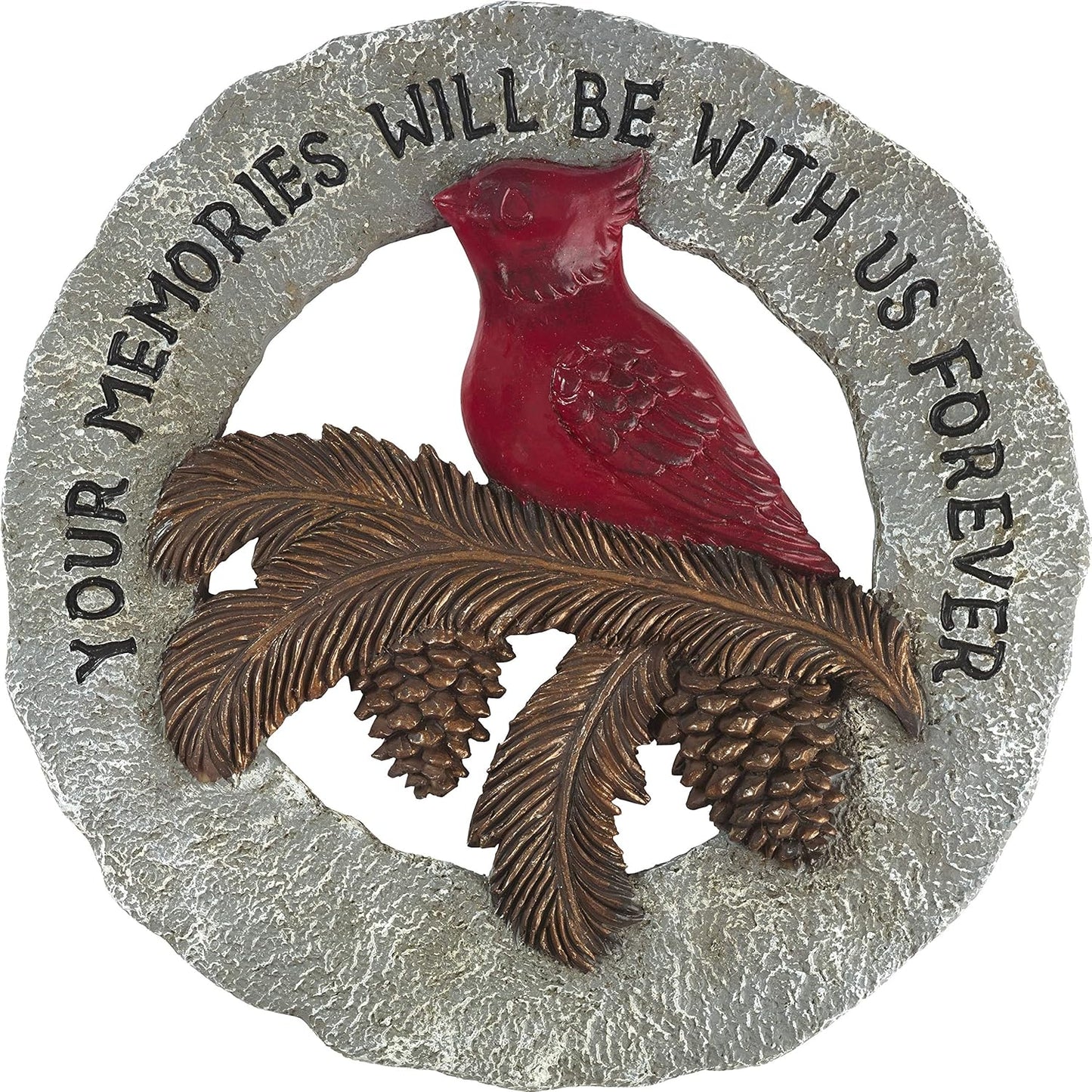 Precious Moments Garden Gifts 171460 Always in Our Hearts Decorative Resin Memorial Garden Stone with Cardinal Accent Yard Decor, Gray/Red, 8-Inch Long by 7-In Wide