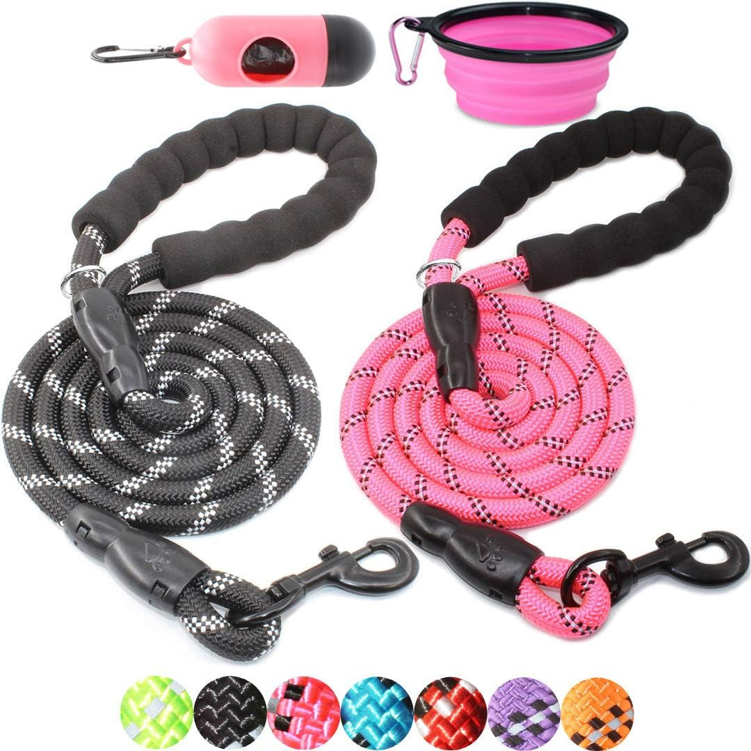 2-Pack Reflective Dog Leashes – 5/6 FT with Padded Handle (Blue & Pink)