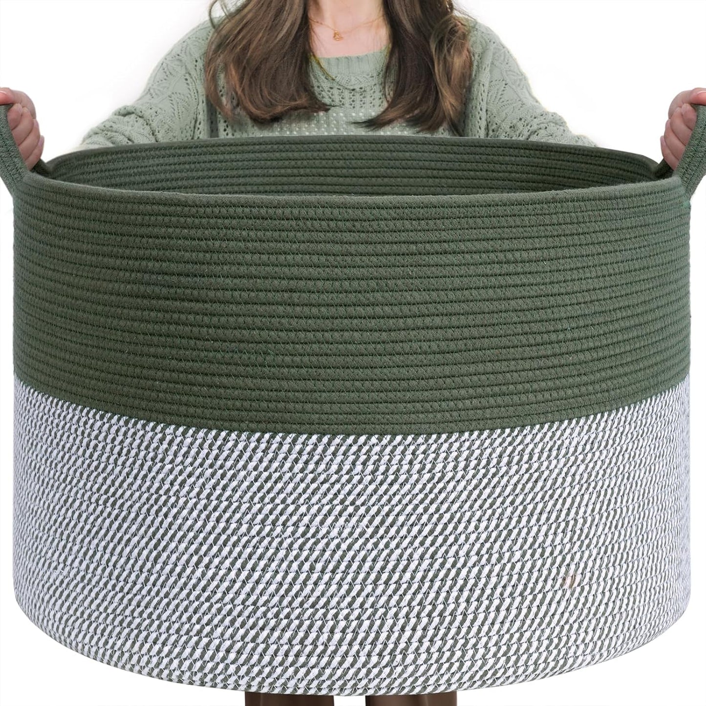 INDRESSME Xxxlarge Jute Rope Basket 21.7" X 21.7" X 13.8" Woven Baby Laundry Baskets for Blankets Toys Storage Basket with Handle Comforter Cushions Storage Bins Thread Laundry Hamper