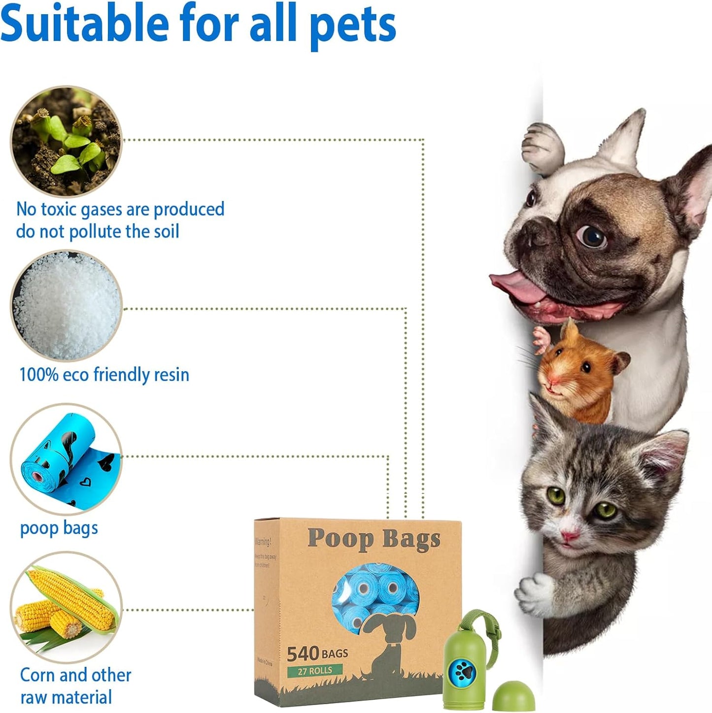 Dog Poop Bag Rolls -540 Count Dog Poop Bags with Dispenser – Extra Thick & Leakproof | Scented Blue