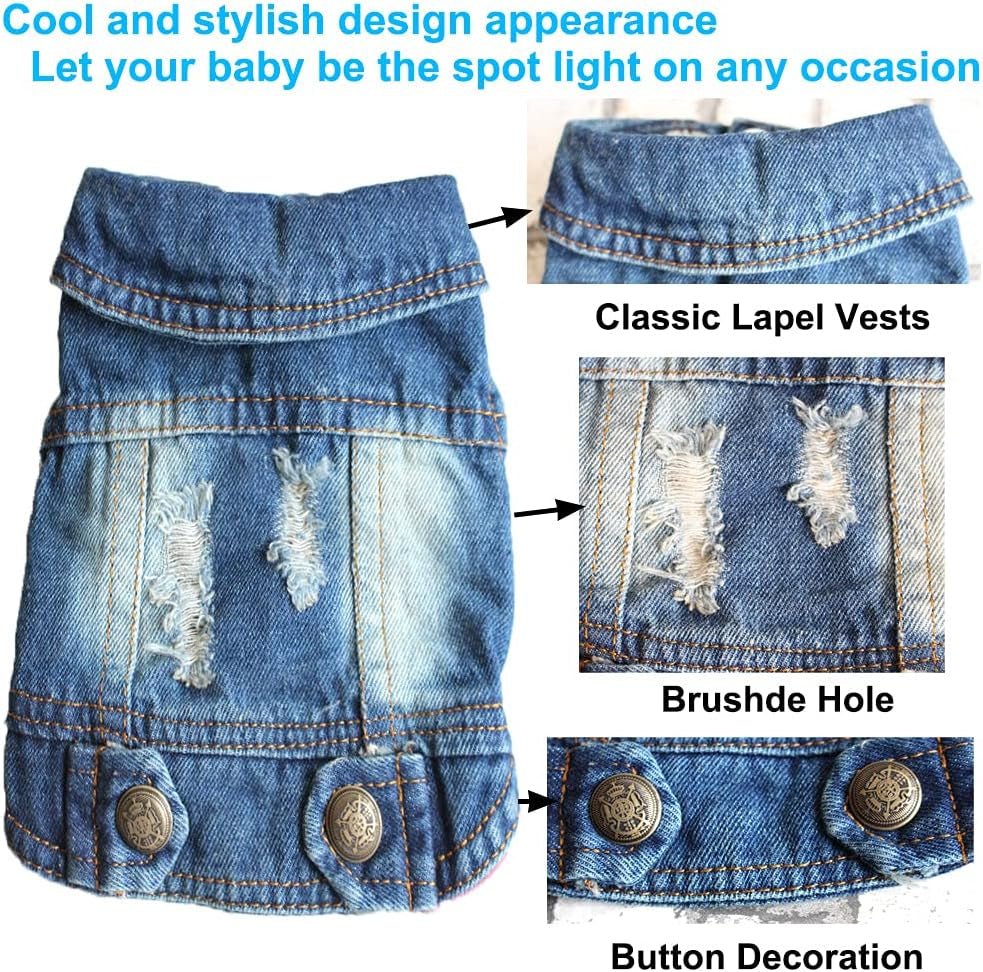 Dog Jean Jacket, Blue Puppy Denim Clothes, Lapel Vests Vintage Pet Coat Apparel, Cool Classic Cowboy Dog Shirts Outfits Costume for Small Medium Large Boy Girl Baby Doggy and Cats (S,Blue)