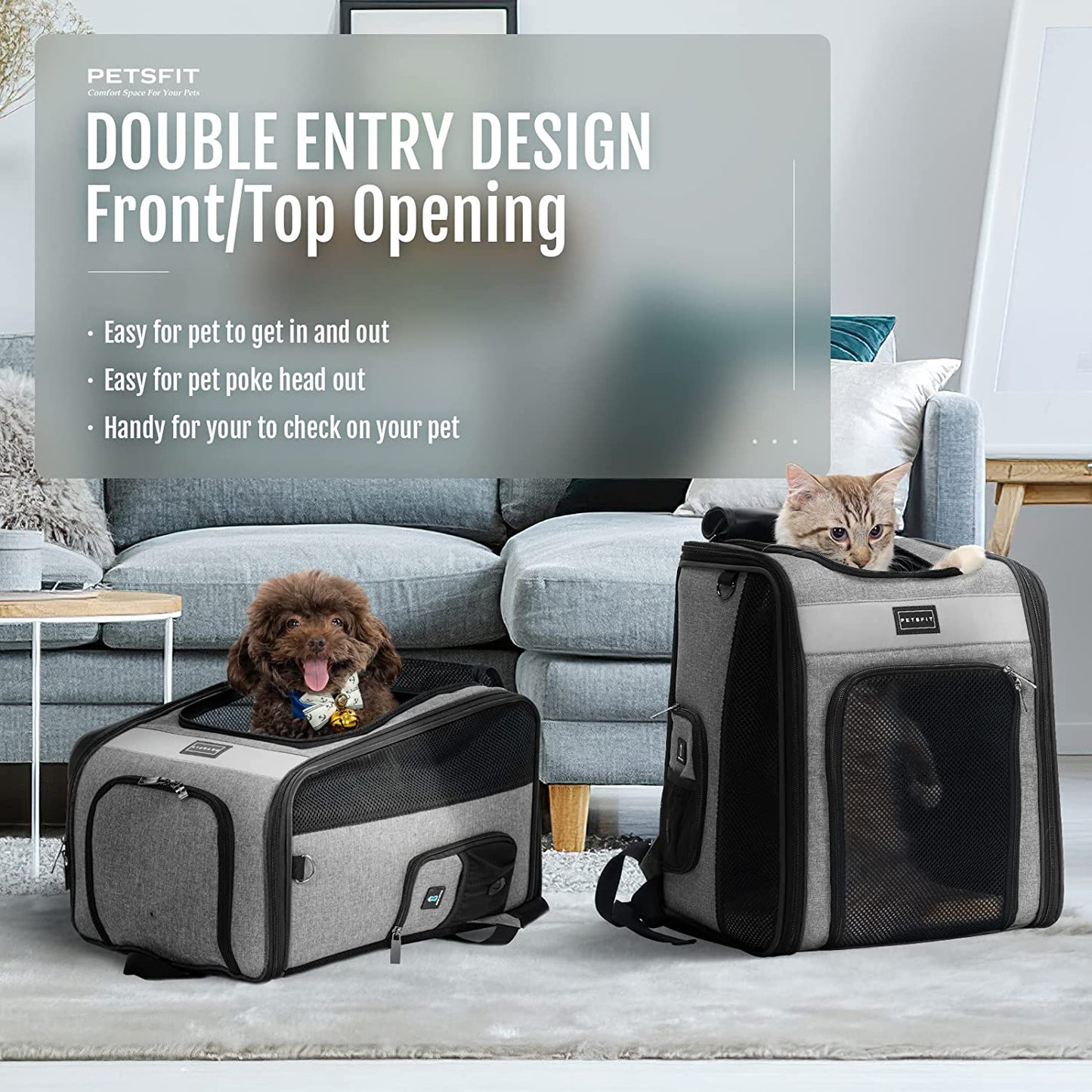 Petsfit Cat Backpack Carrier with Soft Plush Mat, Cross Ventilation Design, Dog Backpack Easy Fit for Travel Camping Hiking, Hold Pets up to 22 Lbs