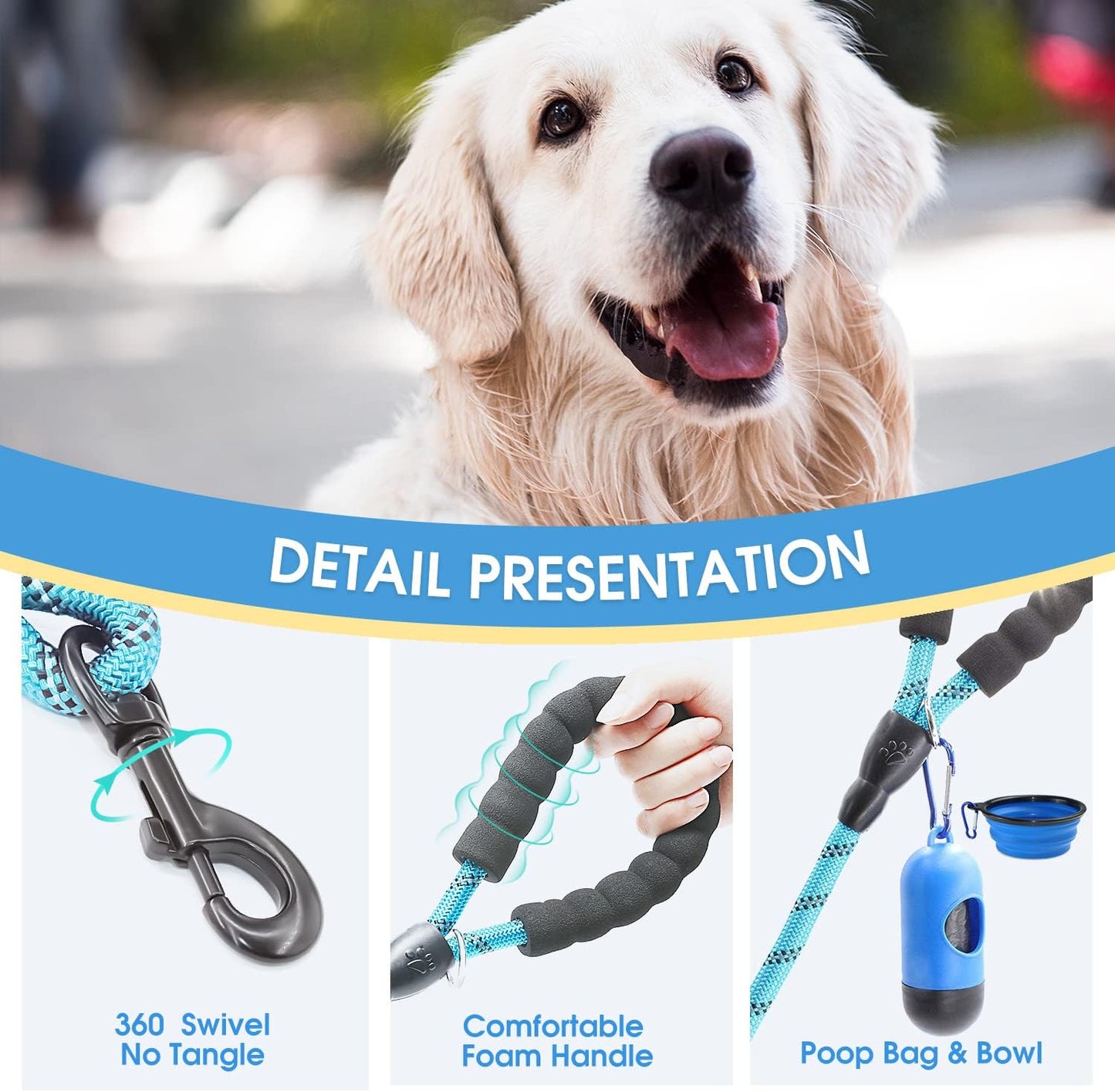 2-Pack Reflective Dog Leashes – 5/6 FT with Padded Handle (Blue & Pink)