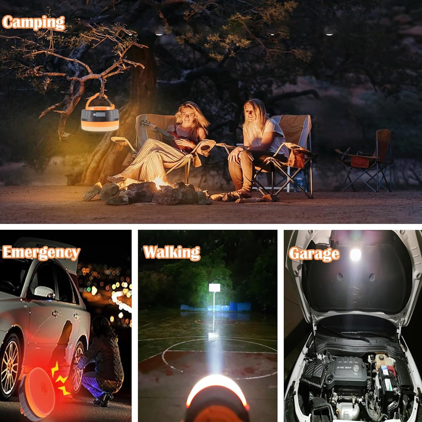 Lit-Path LED Camping Lantern, Rechargeable Light with Magnet Base, 2200 Mah, Survival Kit for Emergency, Hurricane, Outage, Medium Orange, 1 Pack