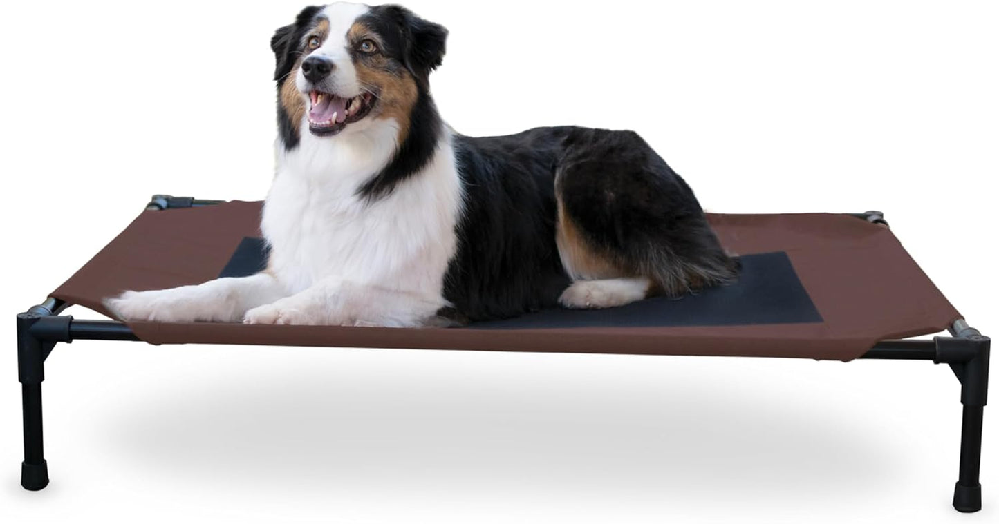 K&H Pet Products Outdoor Elevated Dog Cot, Breathable Cooling Elevated Cot Hammock Pet Bed for XL Dogs, Washable Mesh Cover, Raised Metal Frame, Collapsible, Portable - Extra-Large 50 X 32 Chocolate