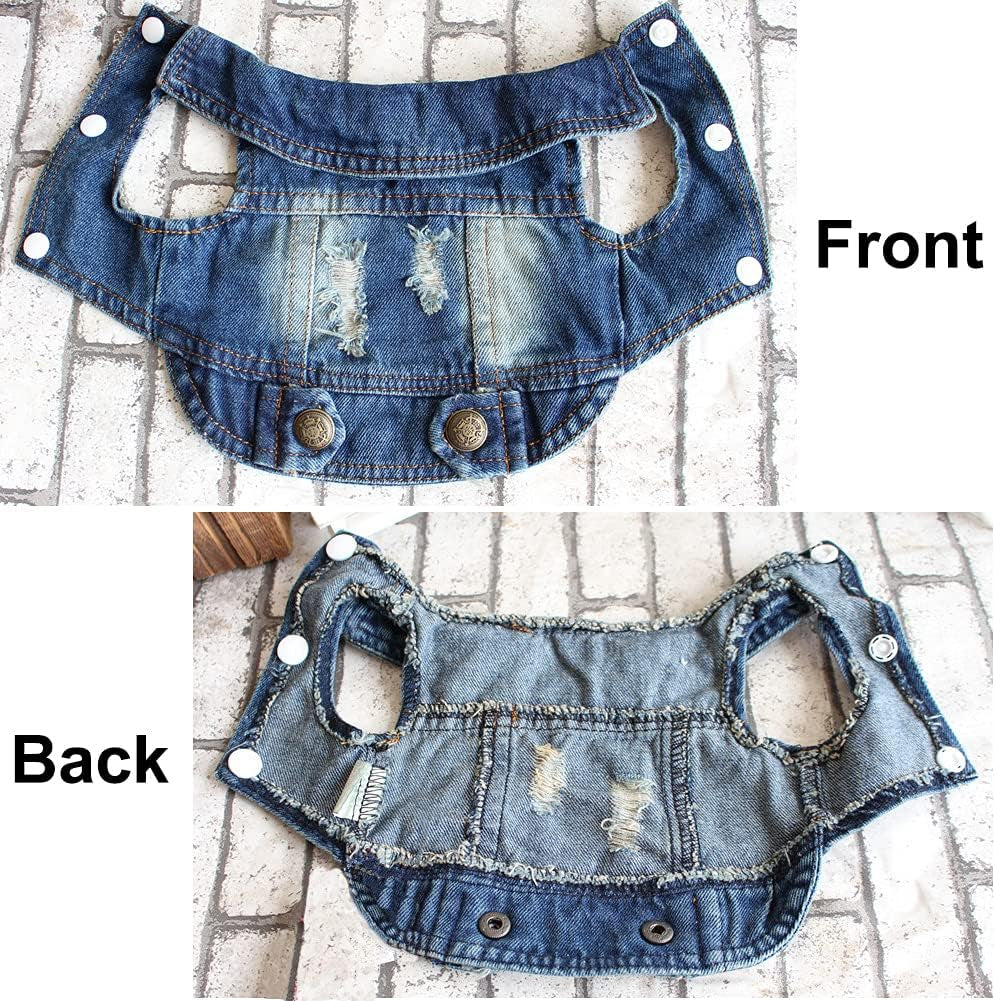 Dog Jean Jacket, Blue Puppy Denim Clothes, Lapel Vests Vintage Pet Coat Apparel, Cool Classic Cowboy Dog Shirts Outfits Costume for Small Medium Large Boy Girl Baby Doggy and Cats (S,Blue)
