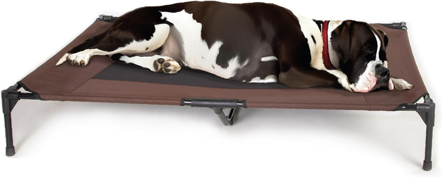 K&H Pet Products Outdoor Elevated Dog Cot, Breathable Cooling Elevated Cot Hammock Pet Bed for XL Dogs, Washable Mesh Cover, Raised Metal Frame, Collapsible, Portable - Extra-Large 50 X 32 Chocolate