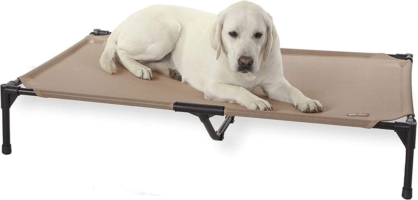 K&H Pet Products Outdoor Elevated Dog Cot, Breathable Cooling Elevated Cot Hammock Pet Bed for XL Dogs, Washable Mesh Cover, Raised Metal Frame, Collapsible, Portable - Extra-Large 50 X 32 Chocolate