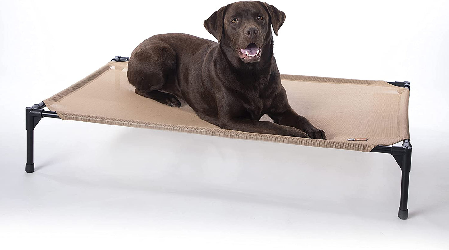 K&H Pet Products Outdoor Elevated Dog Cot, Breathable Cooling Elevated Cot Hammock Pet Bed for XL Dogs, Washable Mesh Cover, Raised Metal Frame, Collapsible, Portable - Extra-Large 50 X 32 Chocolate