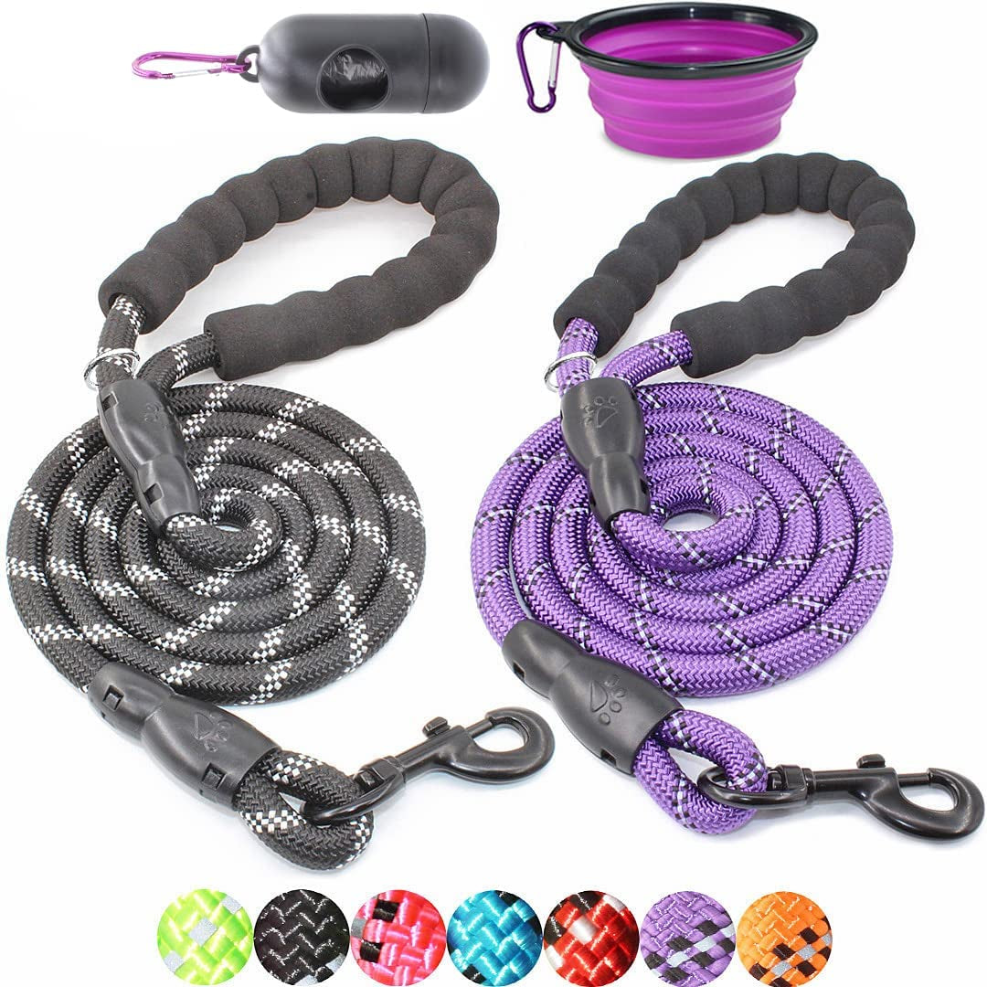 2-Pack Reflective Dog Leashes – 5/6 FT with Padded Handle (Blue & Pink)