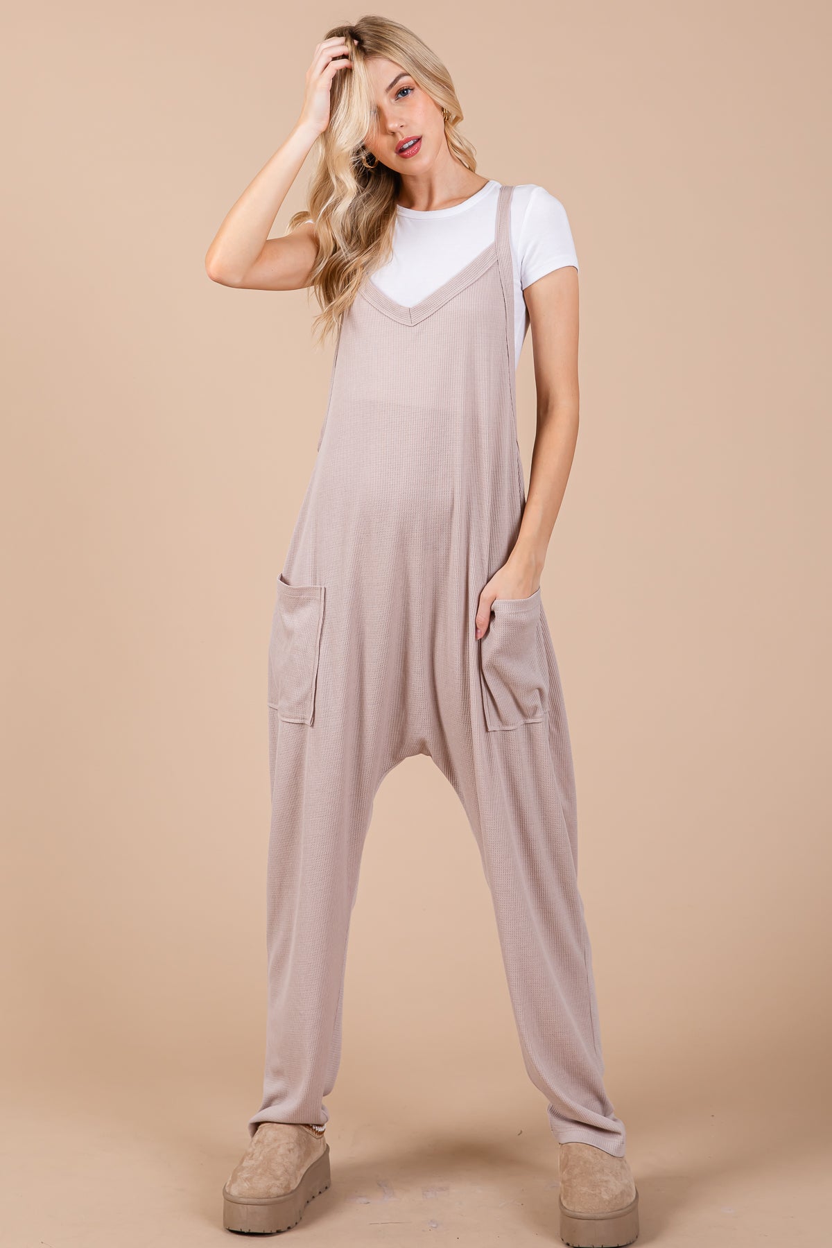 Salopette décontractée en tricot gaufré – Confort quotidien sans effort