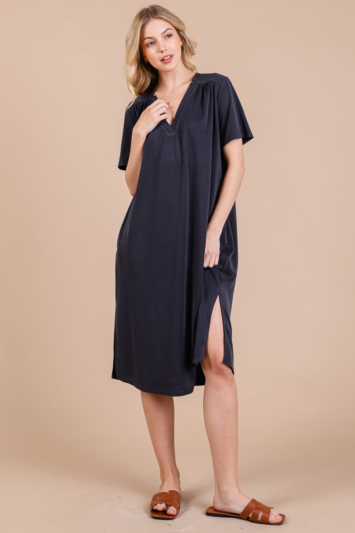 Locker geschnittenes Midikleid aus Modal-Piqué mit Taschen