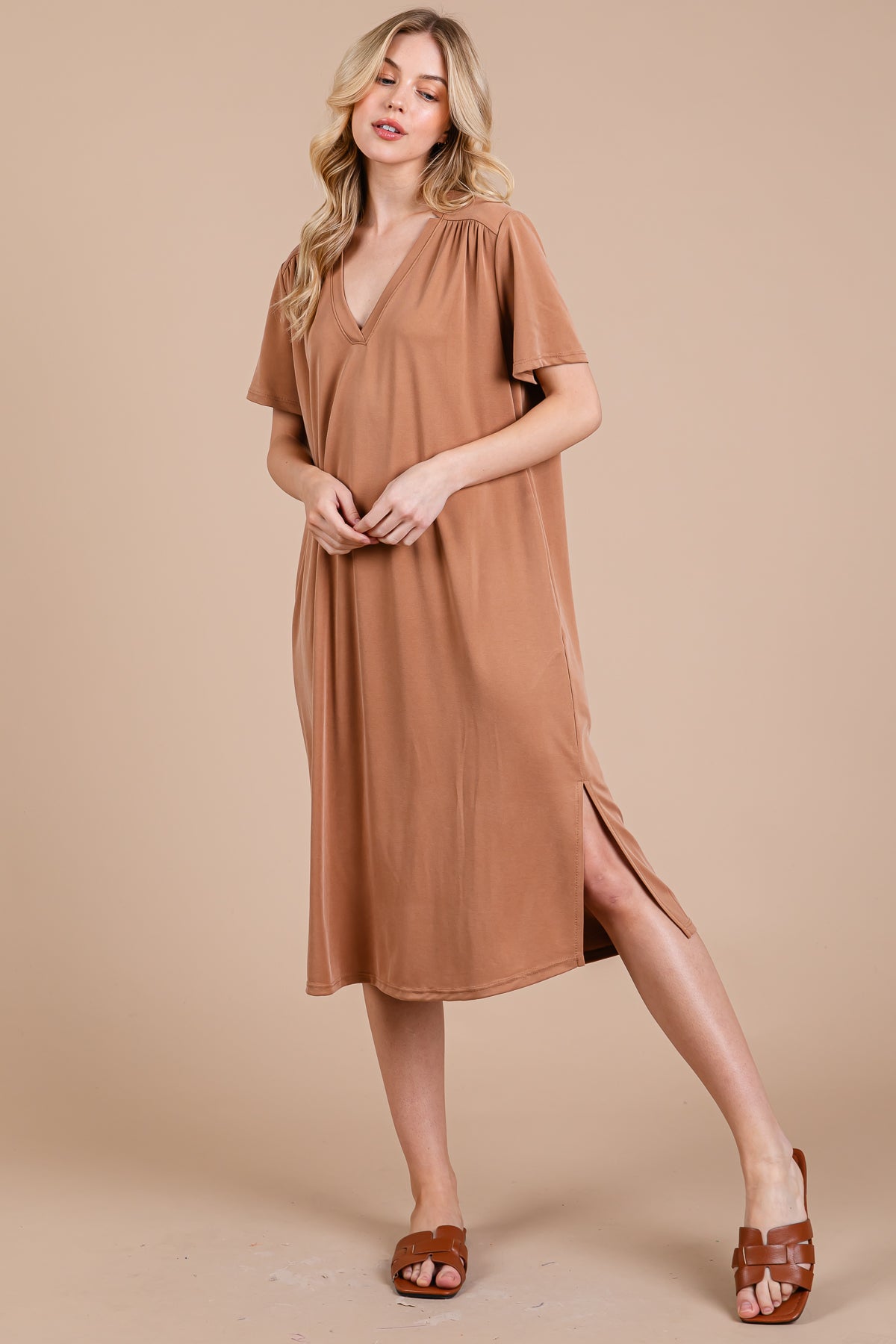 Locker geschnittenes Midikleid aus Modal-Piqué mit Taschen