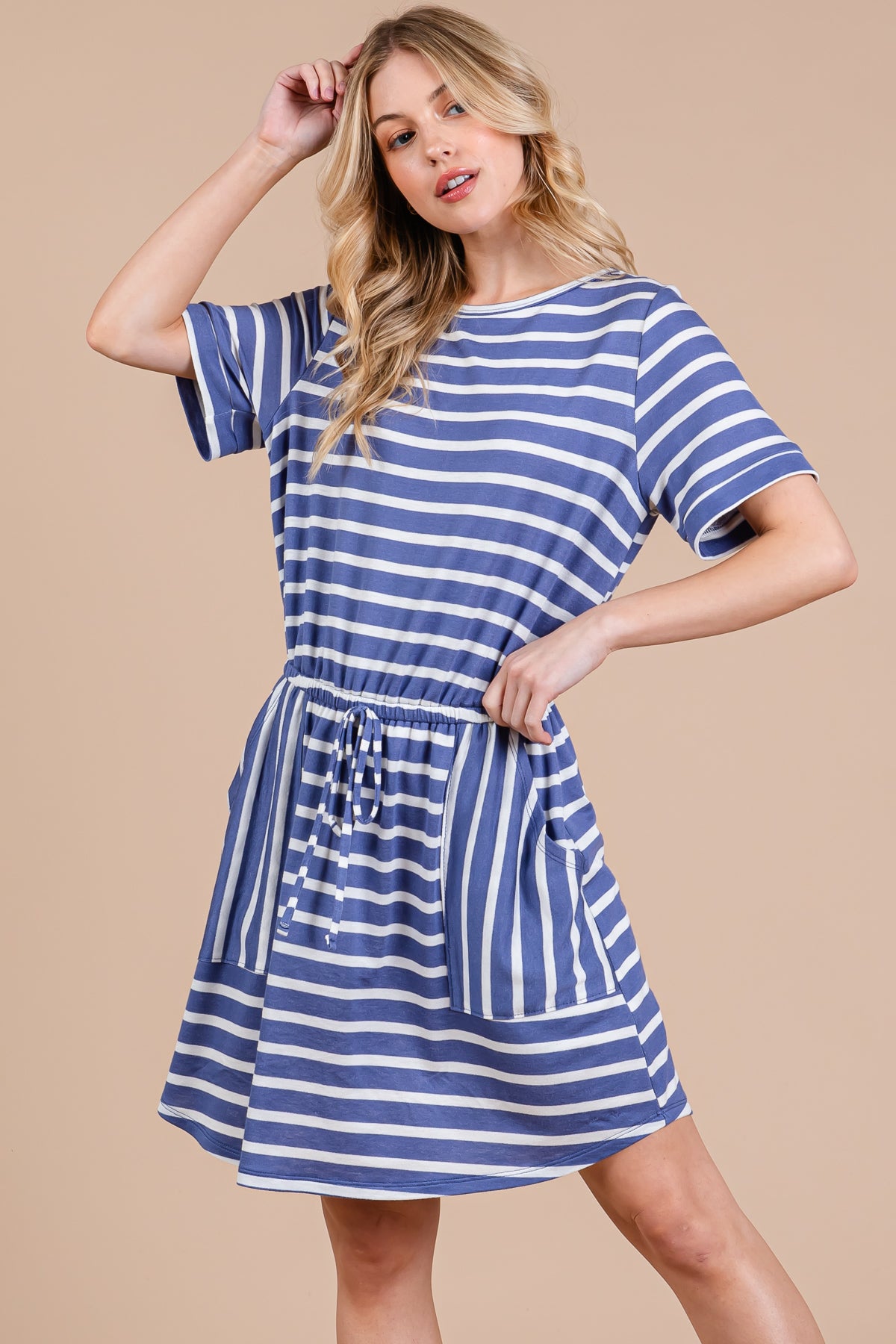 Striped Knit Dress with Built-in Shorts – Casual & Covered