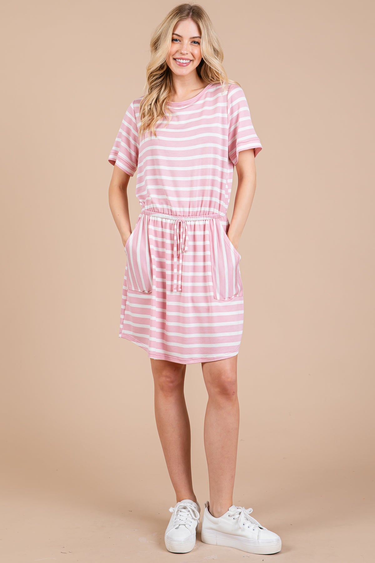 Striped Knit Dress with Built-in Shorts – Casual & Covered