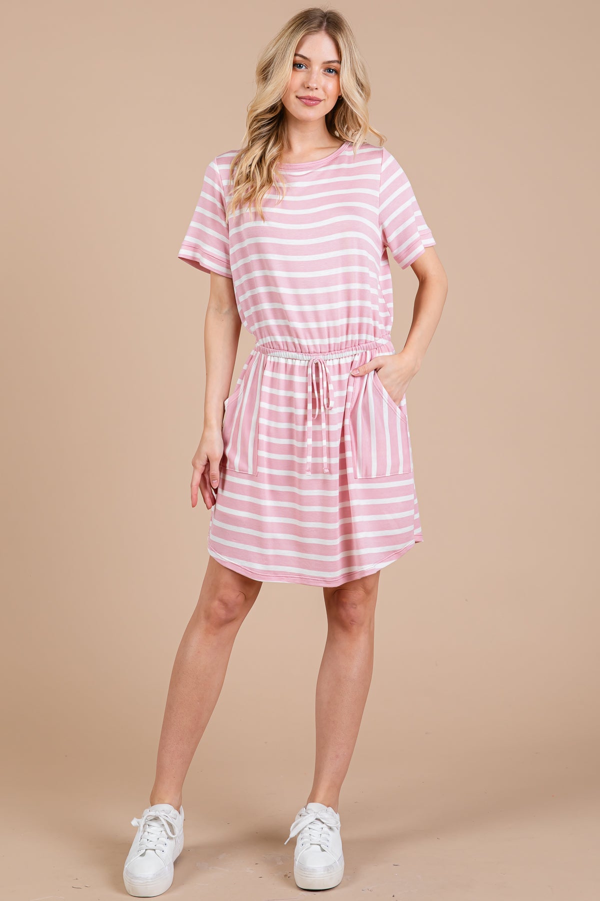 Striped Knit Dress with Built-in Shorts – Casual & Covered