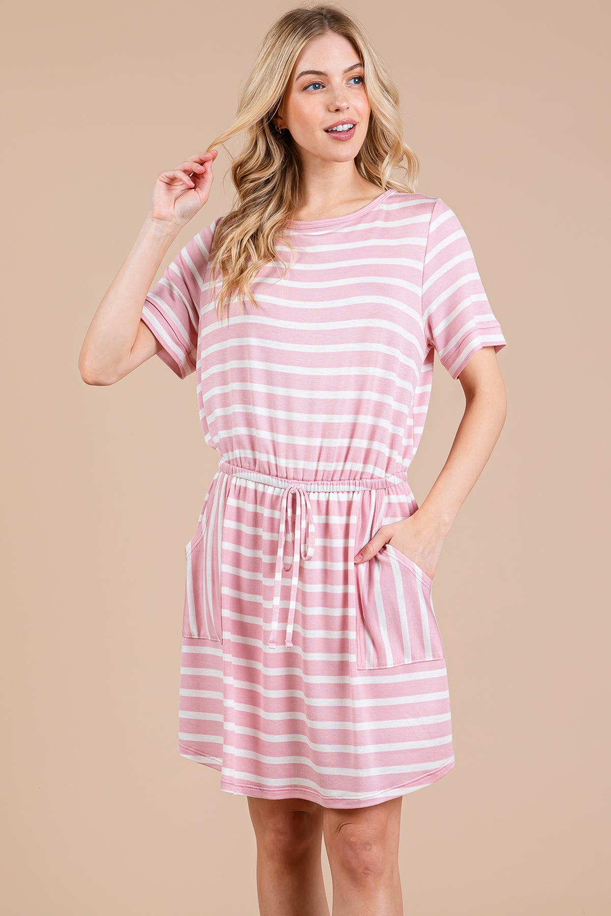 Striped Knit Dress with Built-in Shorts – Casual & Covered