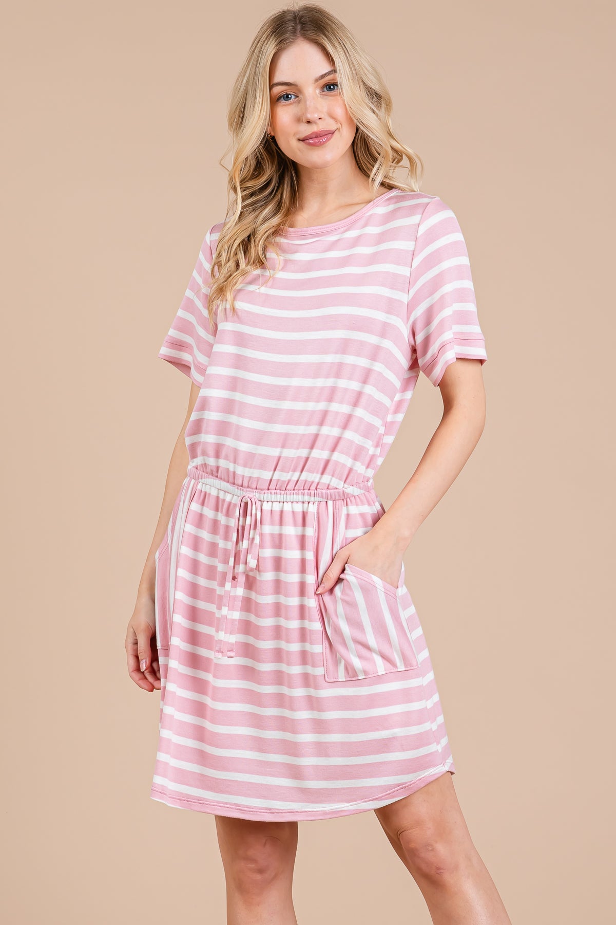 Striped Knit Dress with Built-in Shorts – Casual & Covered
