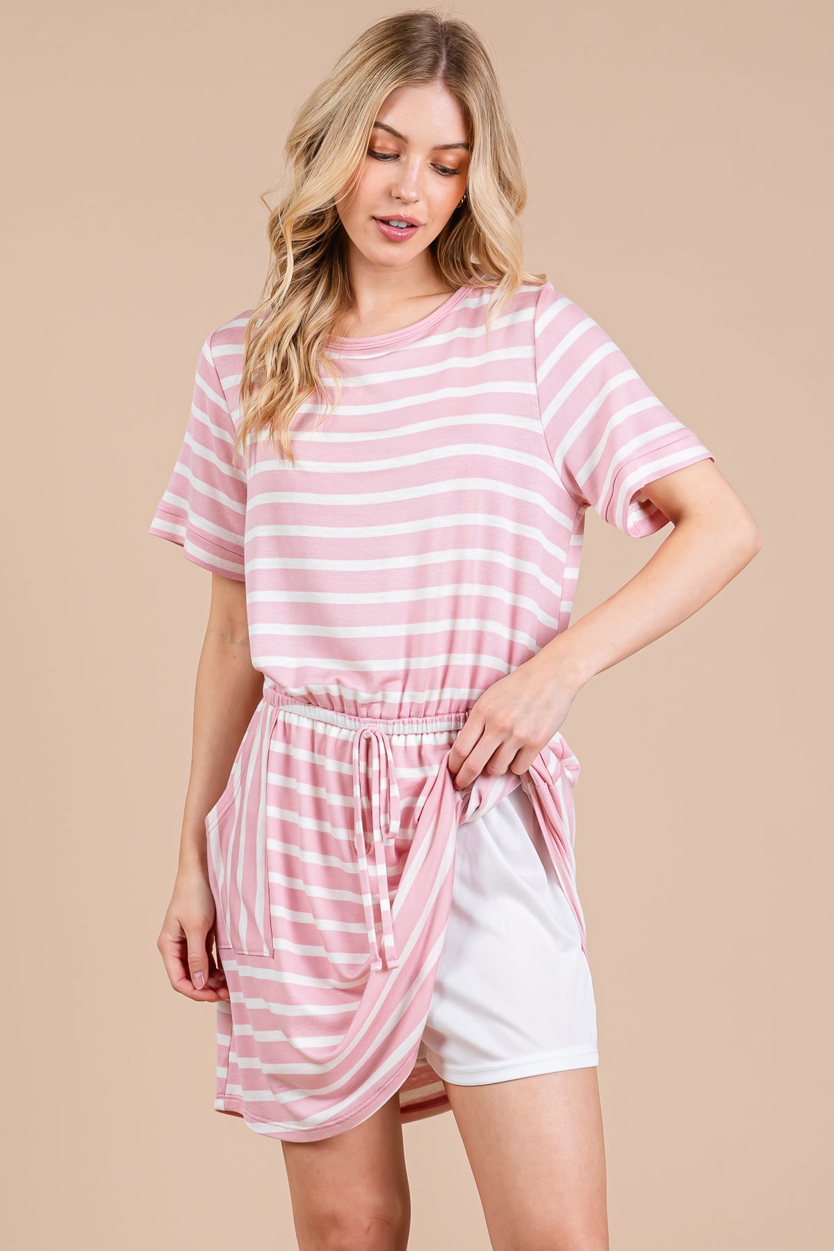 Striped Knit Dress with Built-in Shorts – Casual & Covered