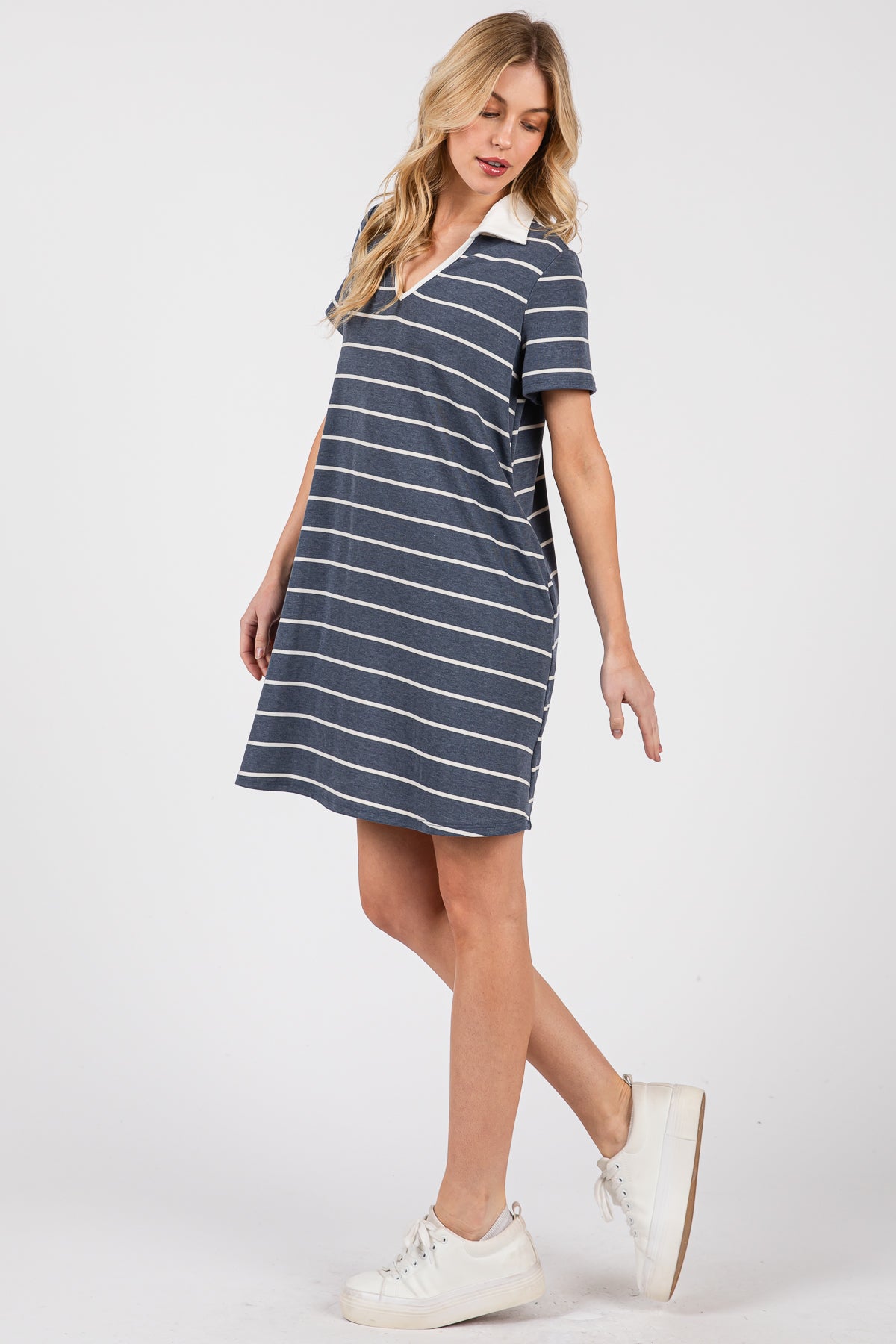 Red Striped V-Neck T-Shirt Dress – Casual Everyday Comfort