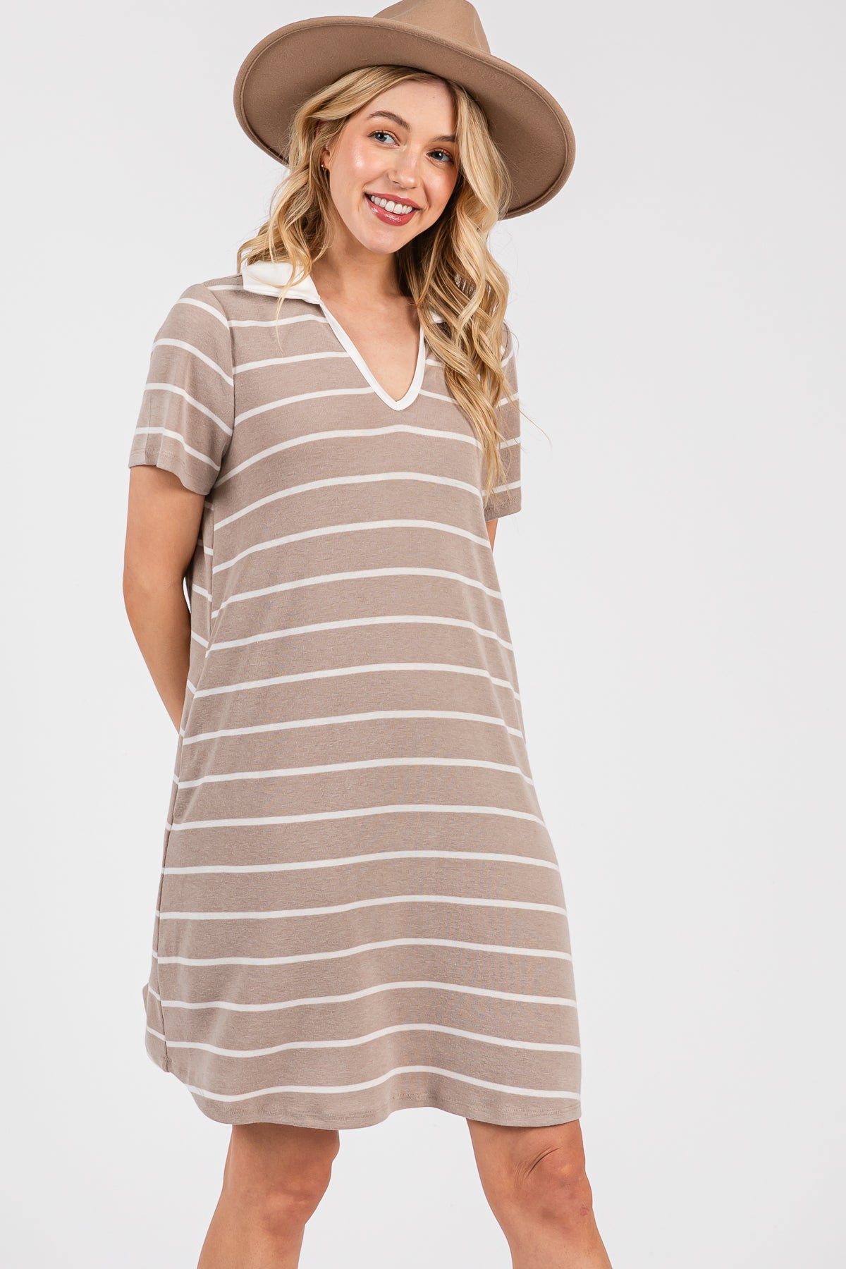 Red Striped V-Neck T-Shirt Dress – Casual Everyday Comfort