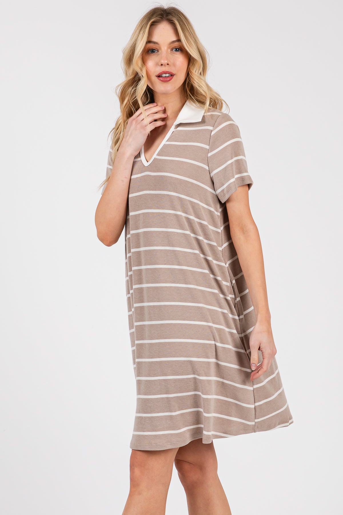 Red Striped V-Neck T-Shirt Dress – Casual Everyday Comfort