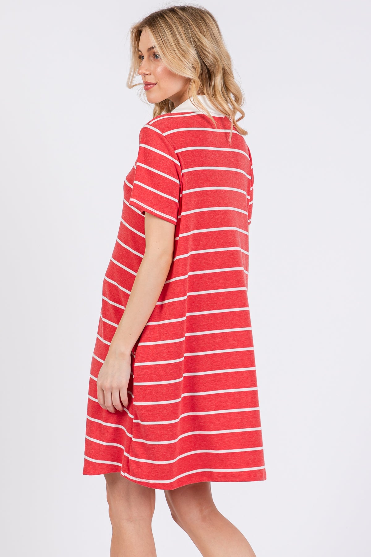 Red Striped V-Neck T-Shirt Dress – Casual Everyday Comfort