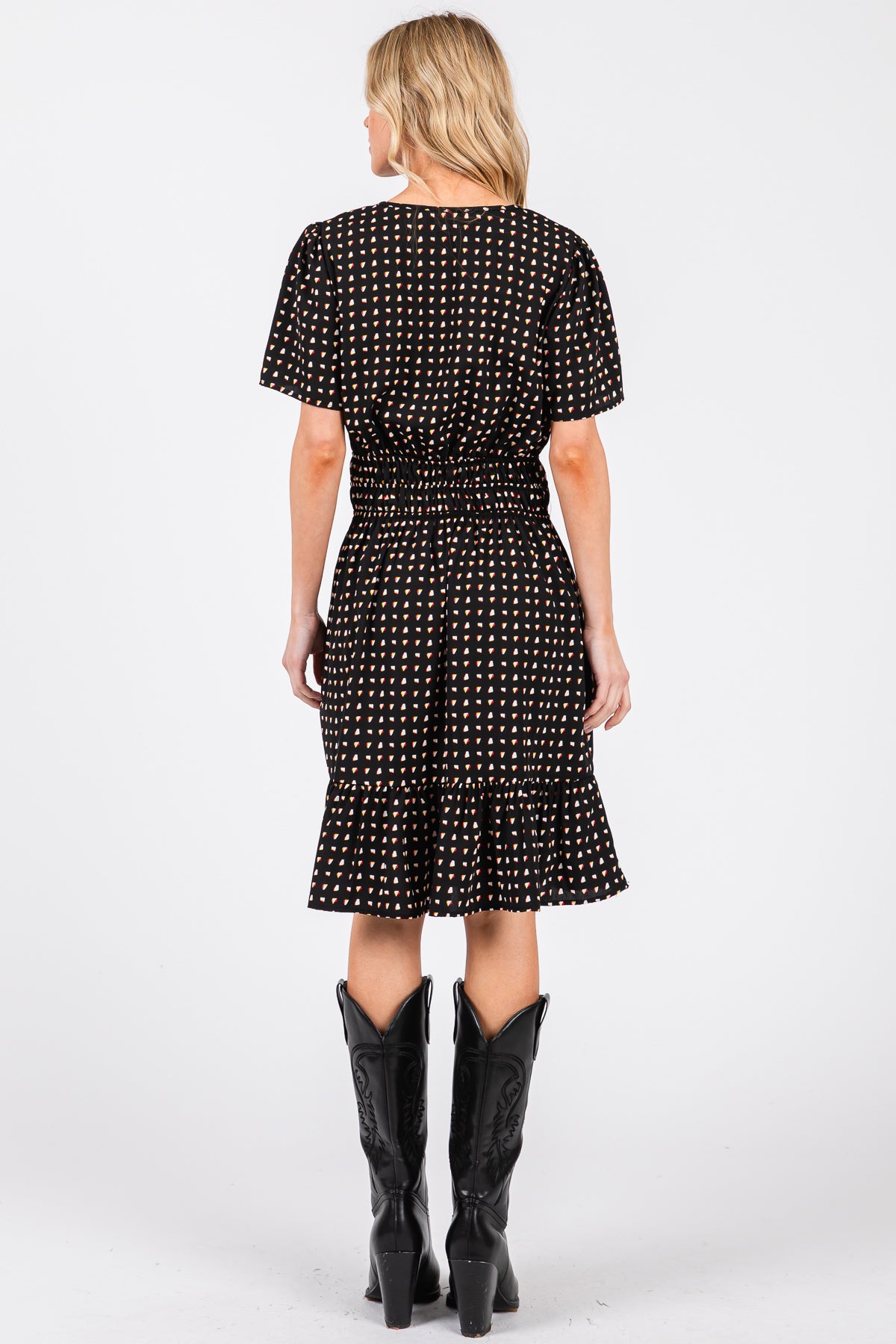 Mint Printed Woven Dress – Smocked Waist & Ruffle Hem