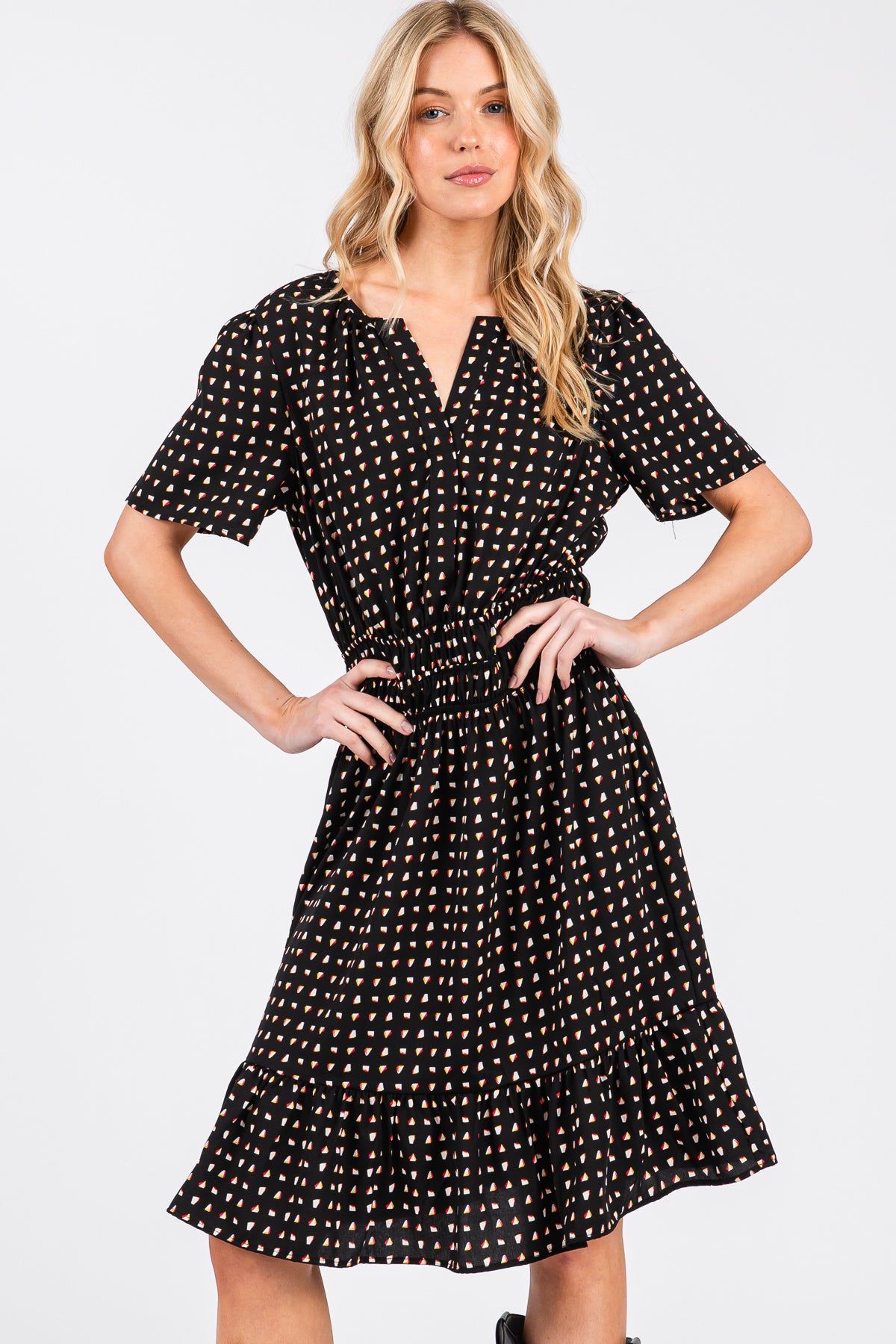 Mint Printed Woven Dress – Smocked Waist & Ruffle Hem