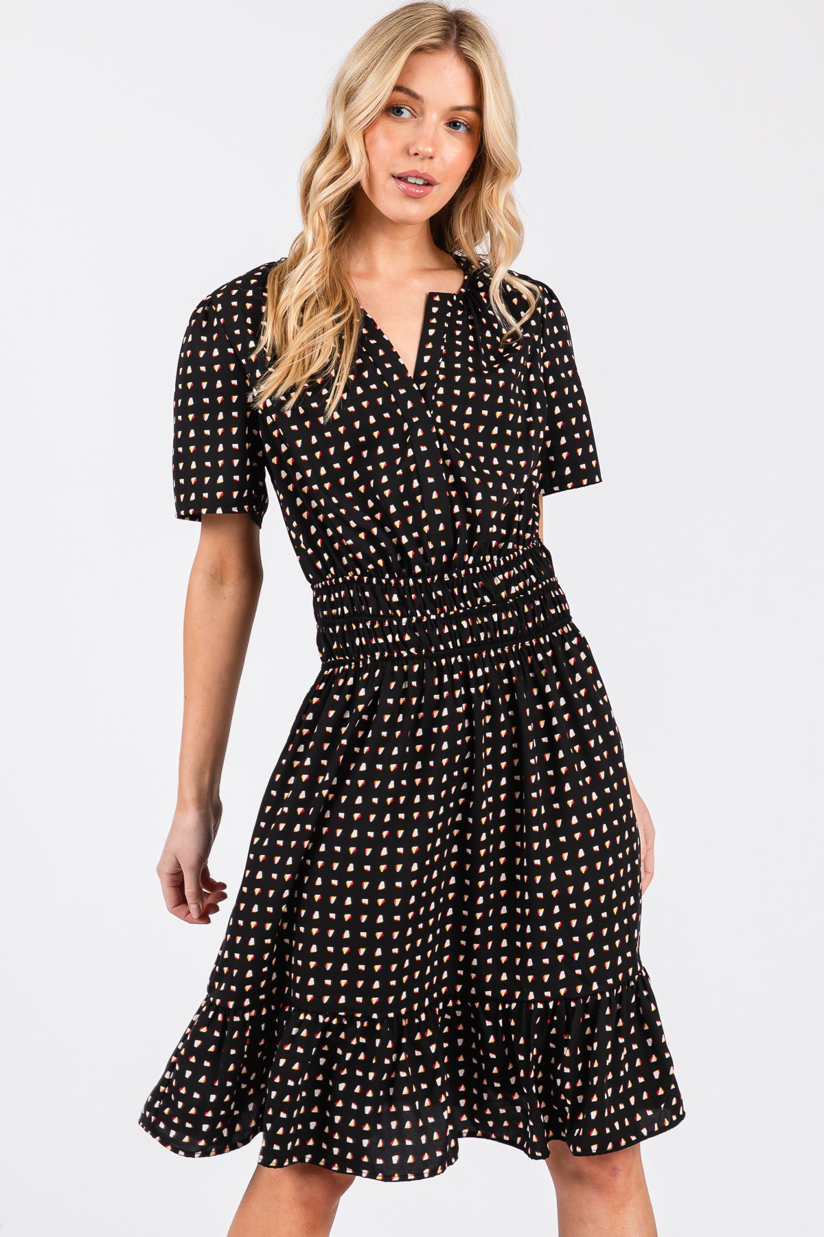 Mint Printed Woven Dress – Smocked Waist & Ruffle Hem