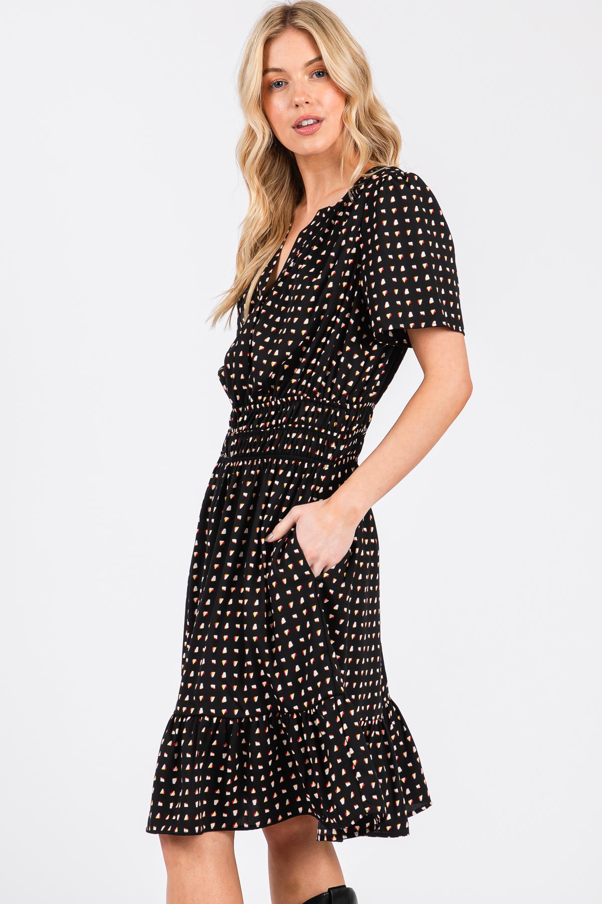 Mint Printed Woven Dress – Smocked Waist & Ruffle Hem