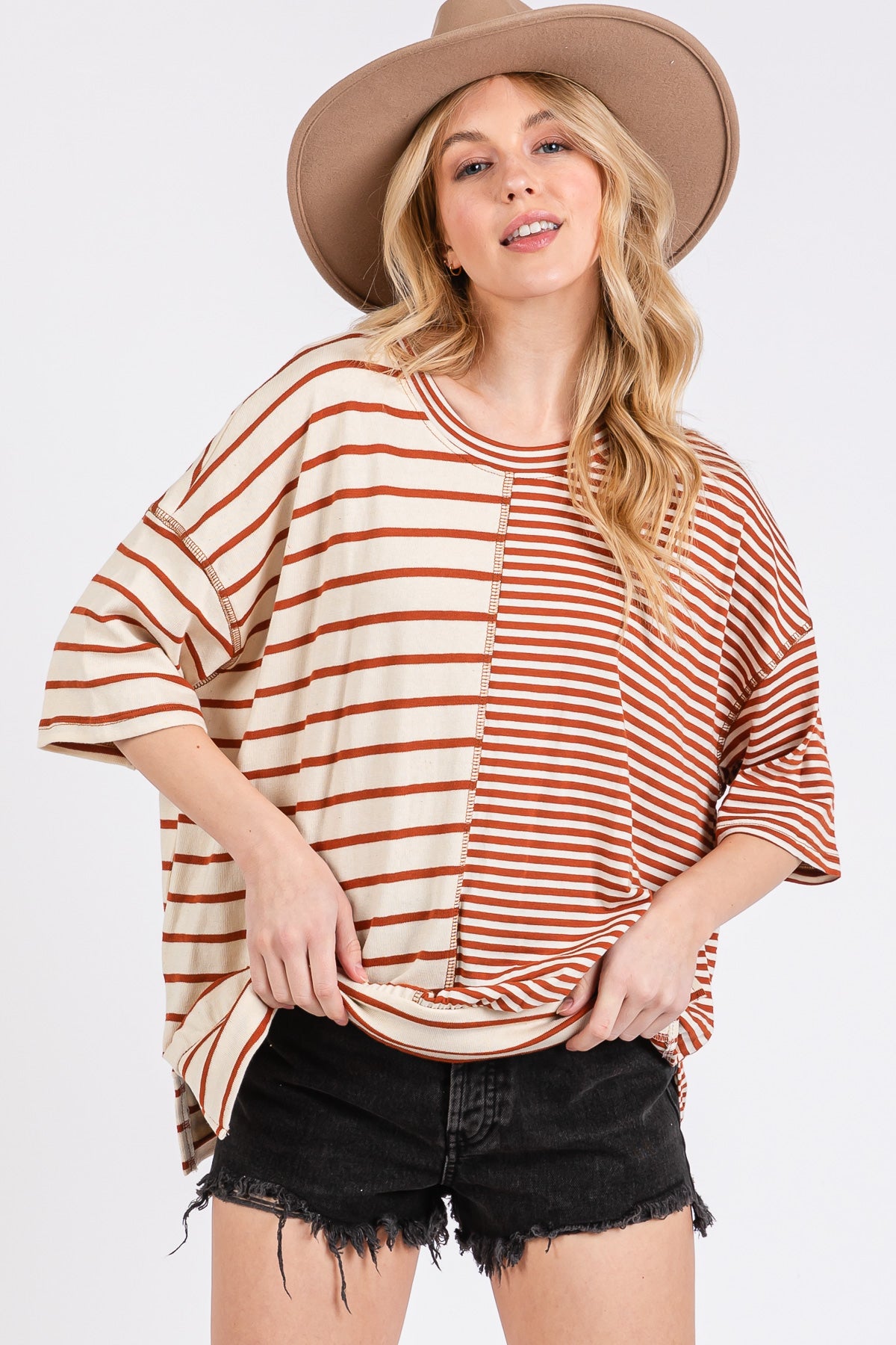 Gestreiftes Oversize-T-Shirt „Game Day“