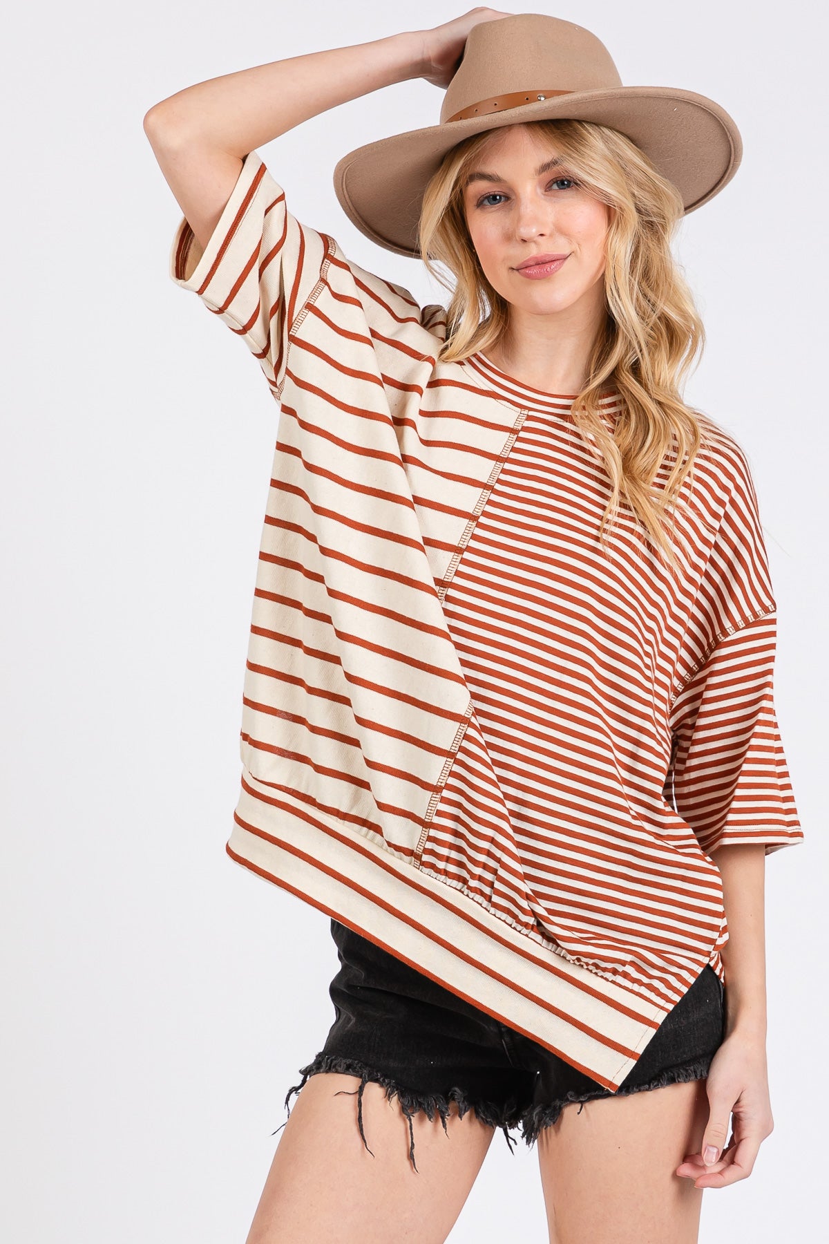 Gestreiftes Oversize-T-Shirt „Game Day“