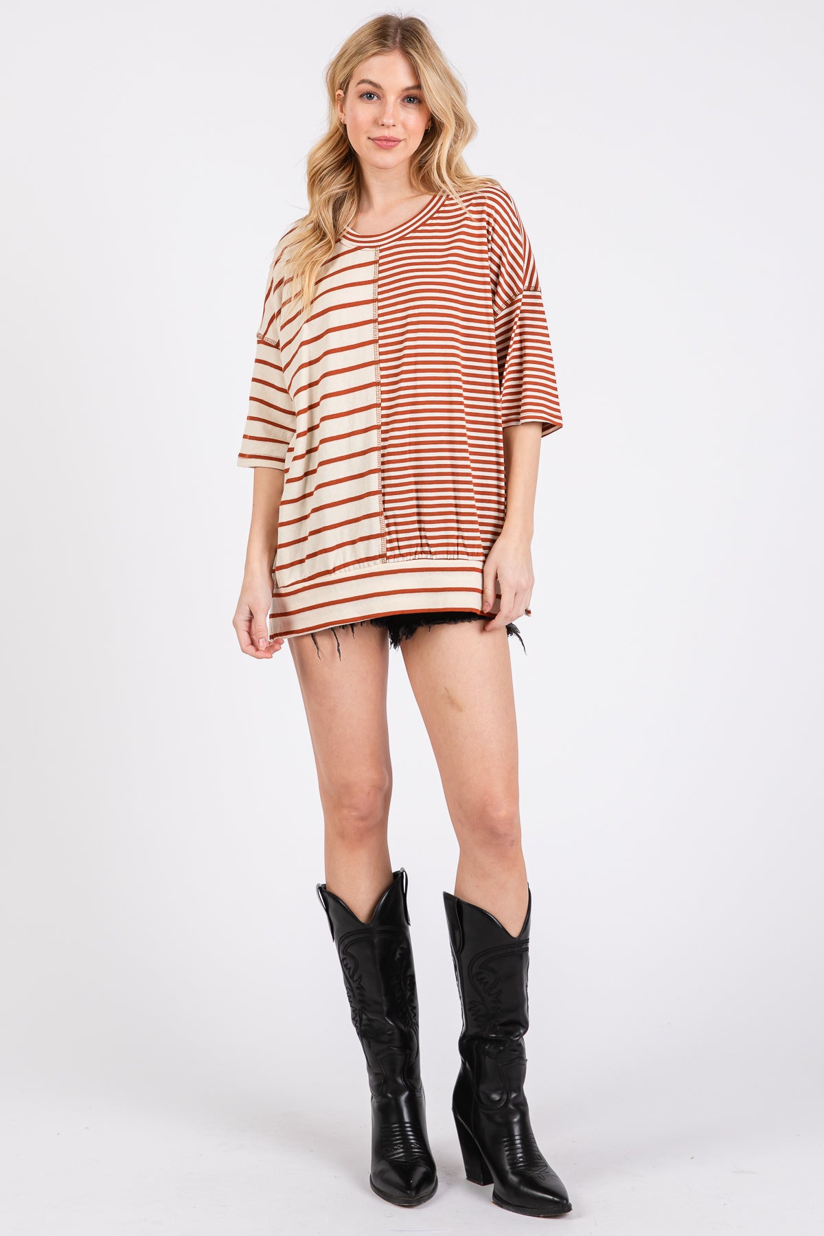Gestreiftes Oversize-T-Shirt „Game Day“