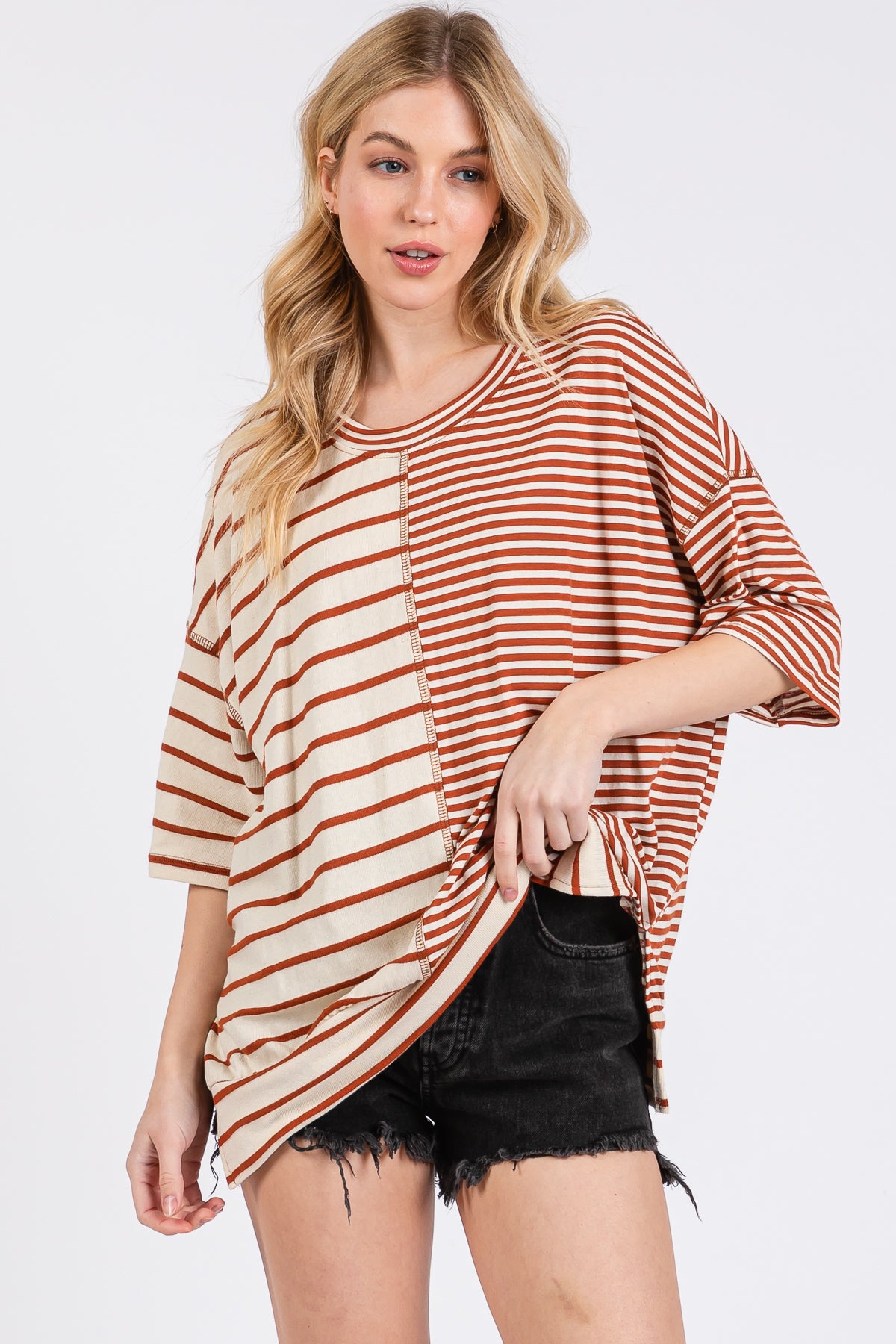 Gestreiftes Oversize-T-Shirt „Game Day“