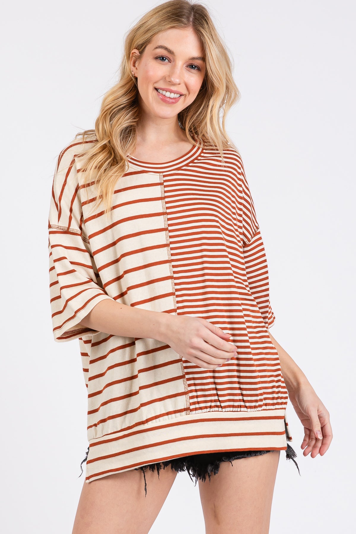 Gestreiftes Oversize-T-Shirt „Game Day“