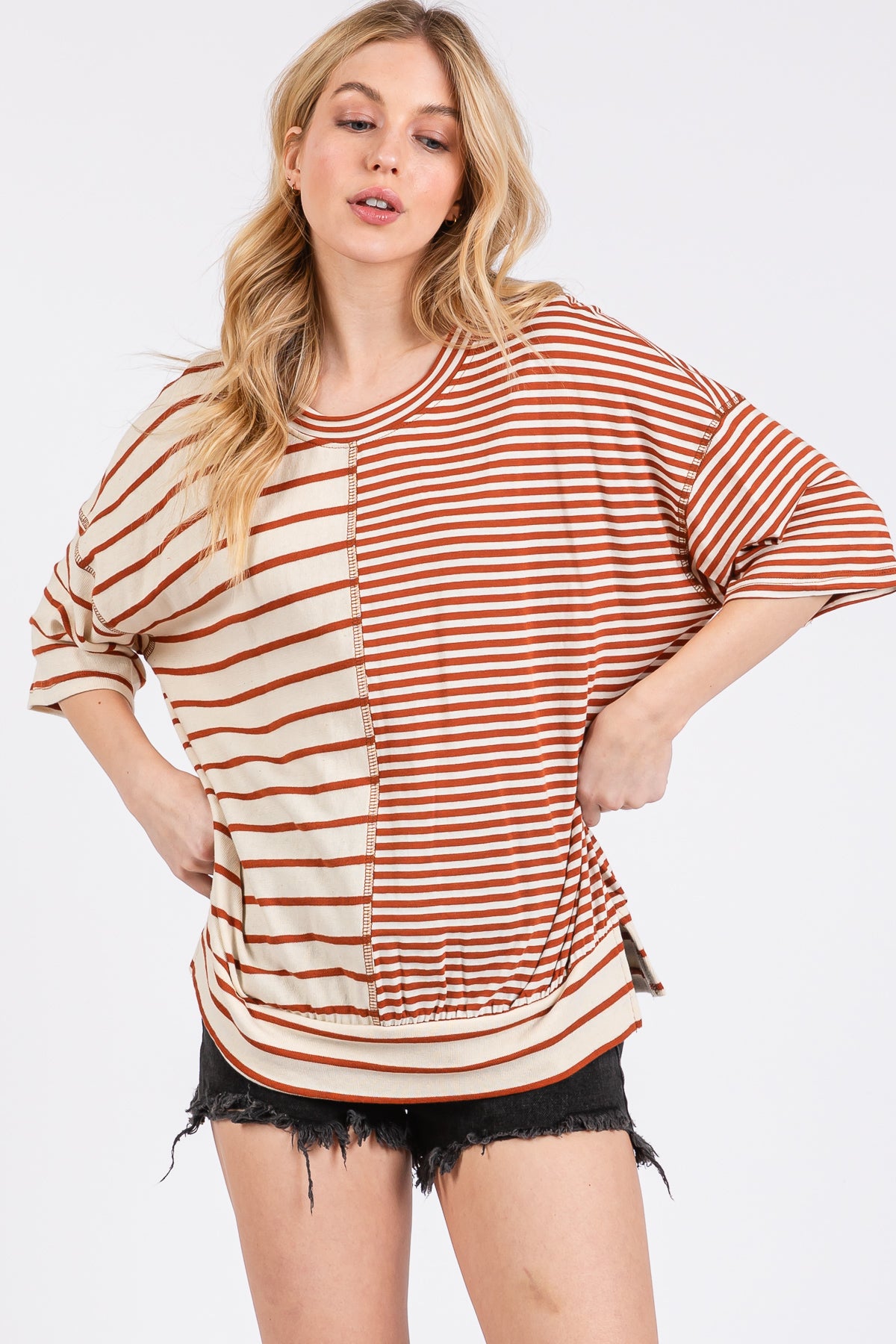 Gestreiftes Oversize-T-Shirt „Game Day“