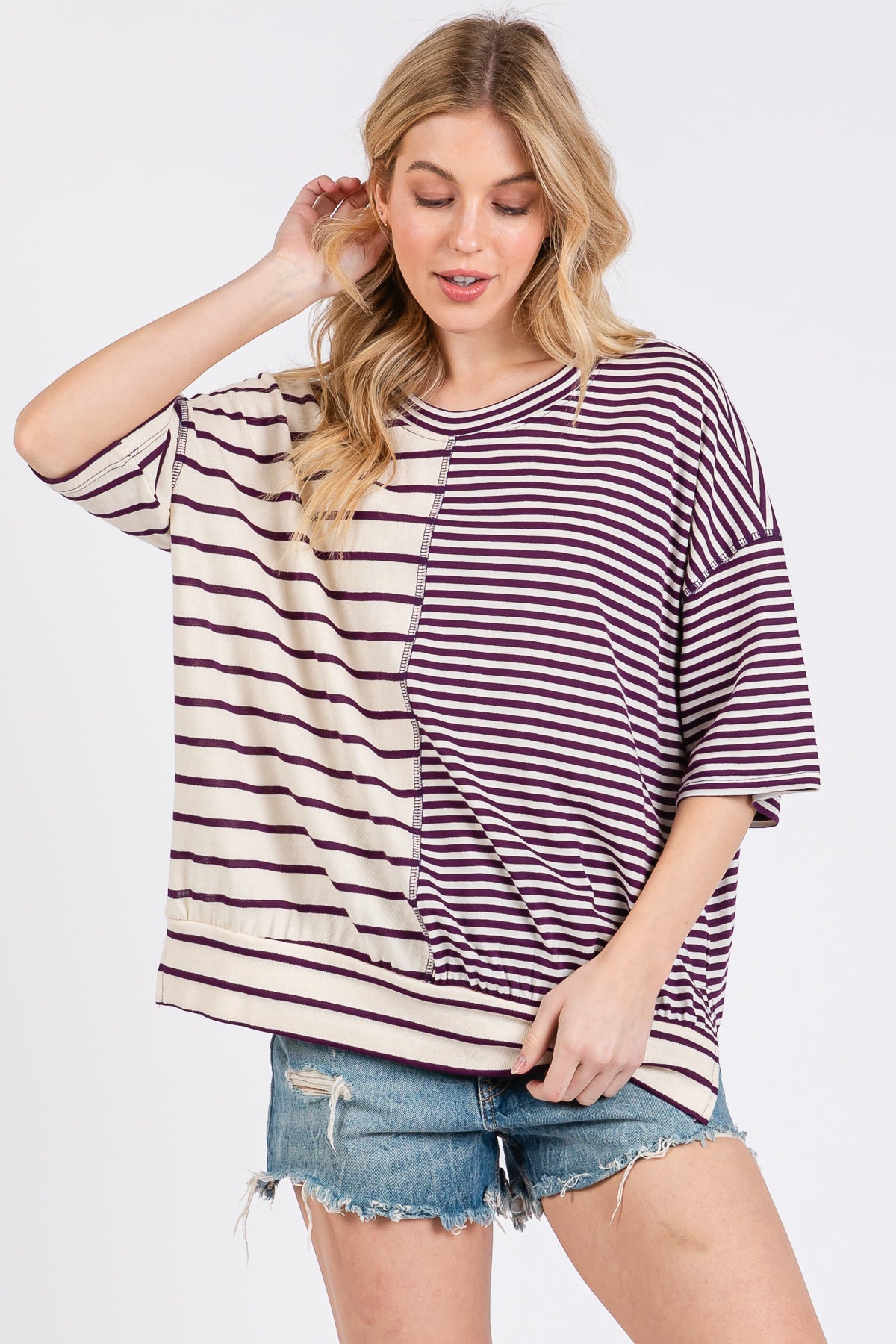 Gestreiftes Oversize-T-Shirt „Game Day“