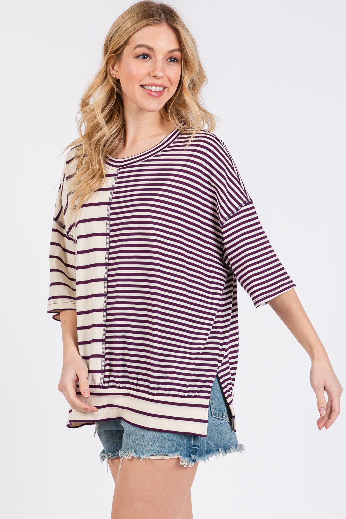 Gestreiftes Oversize-T-Shirt „Game Day“