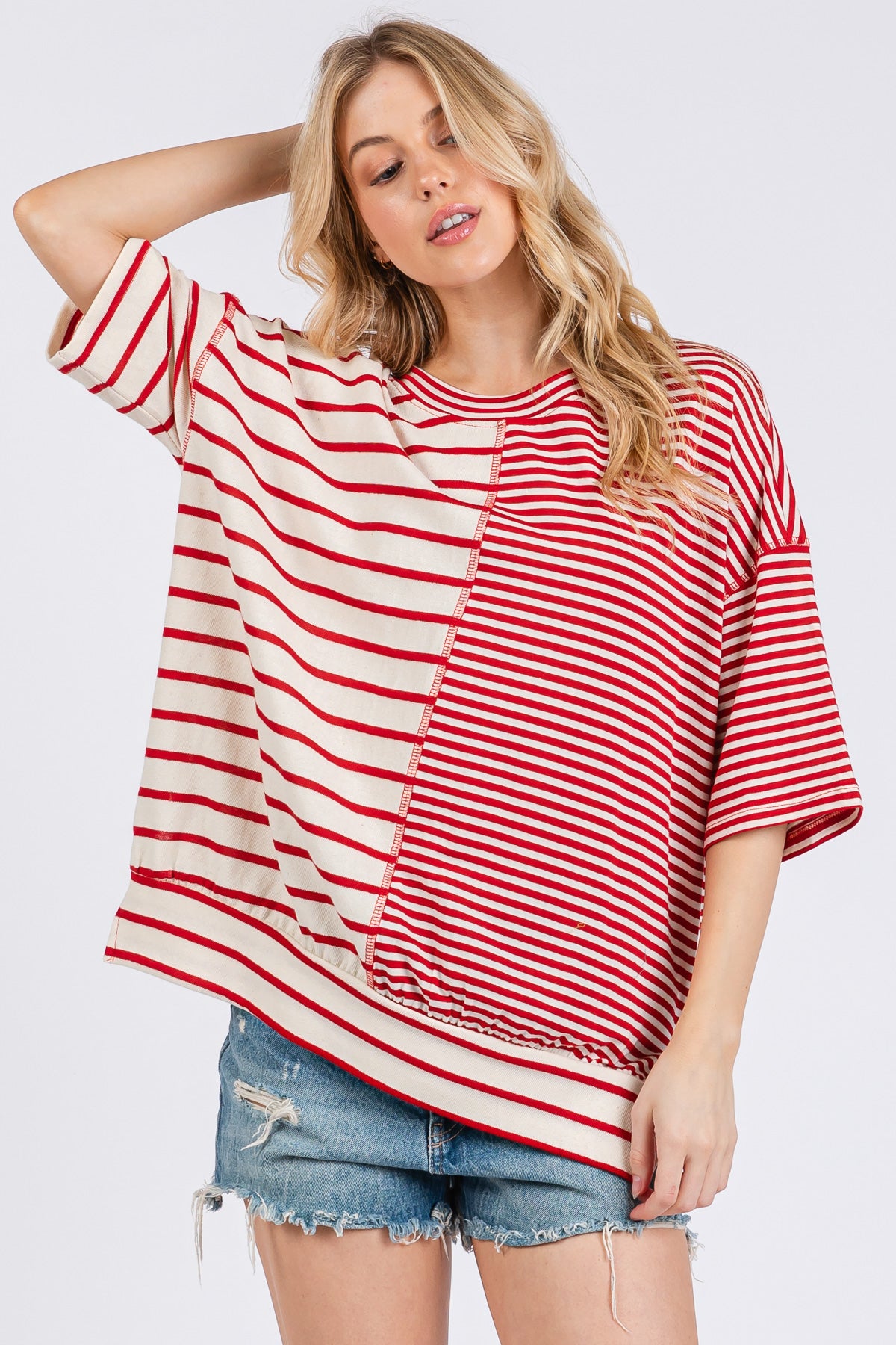 Gestreiftes Oversize-T-Shirt „Game Day“