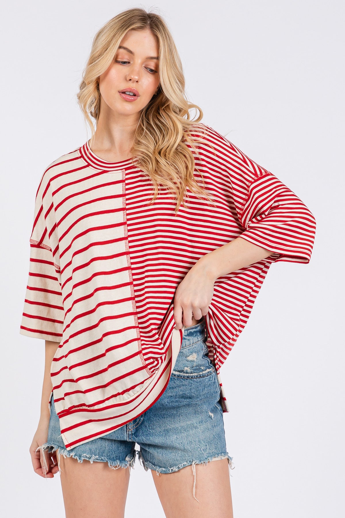 Gestreiftes Oversize-T-Shirt „Game Day“