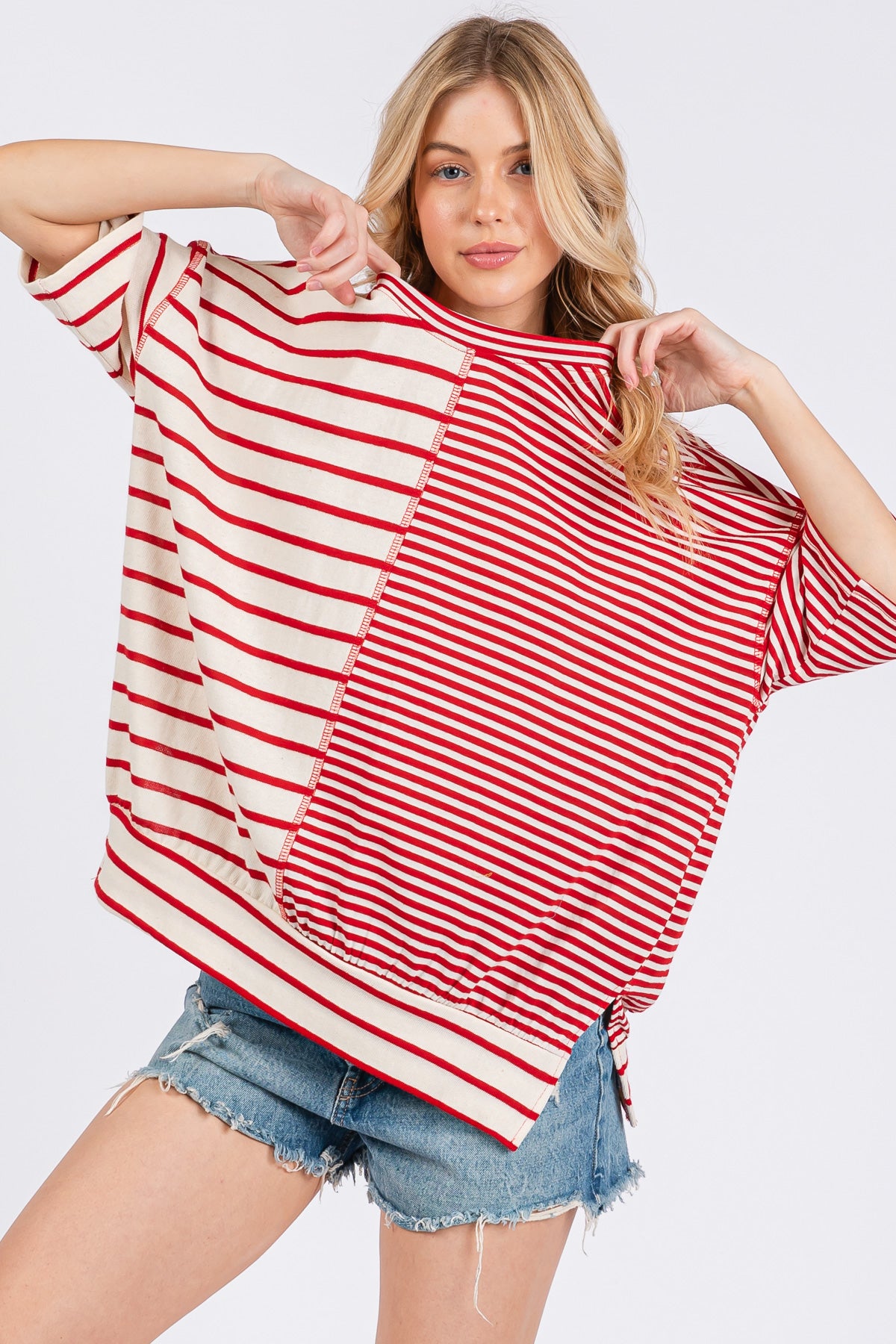 Gestreiftes Oversize-T-Shirt „Game Day“