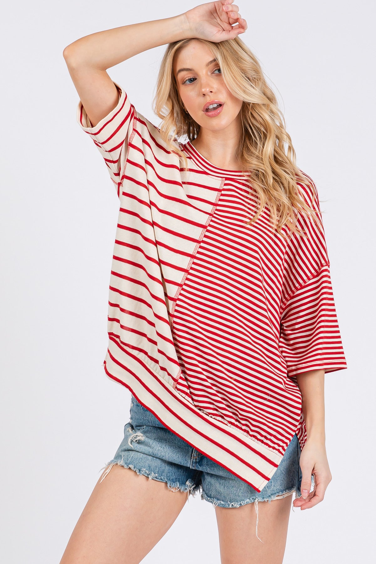 Gestreiftes Oversize-T-Shirt „Game Day“